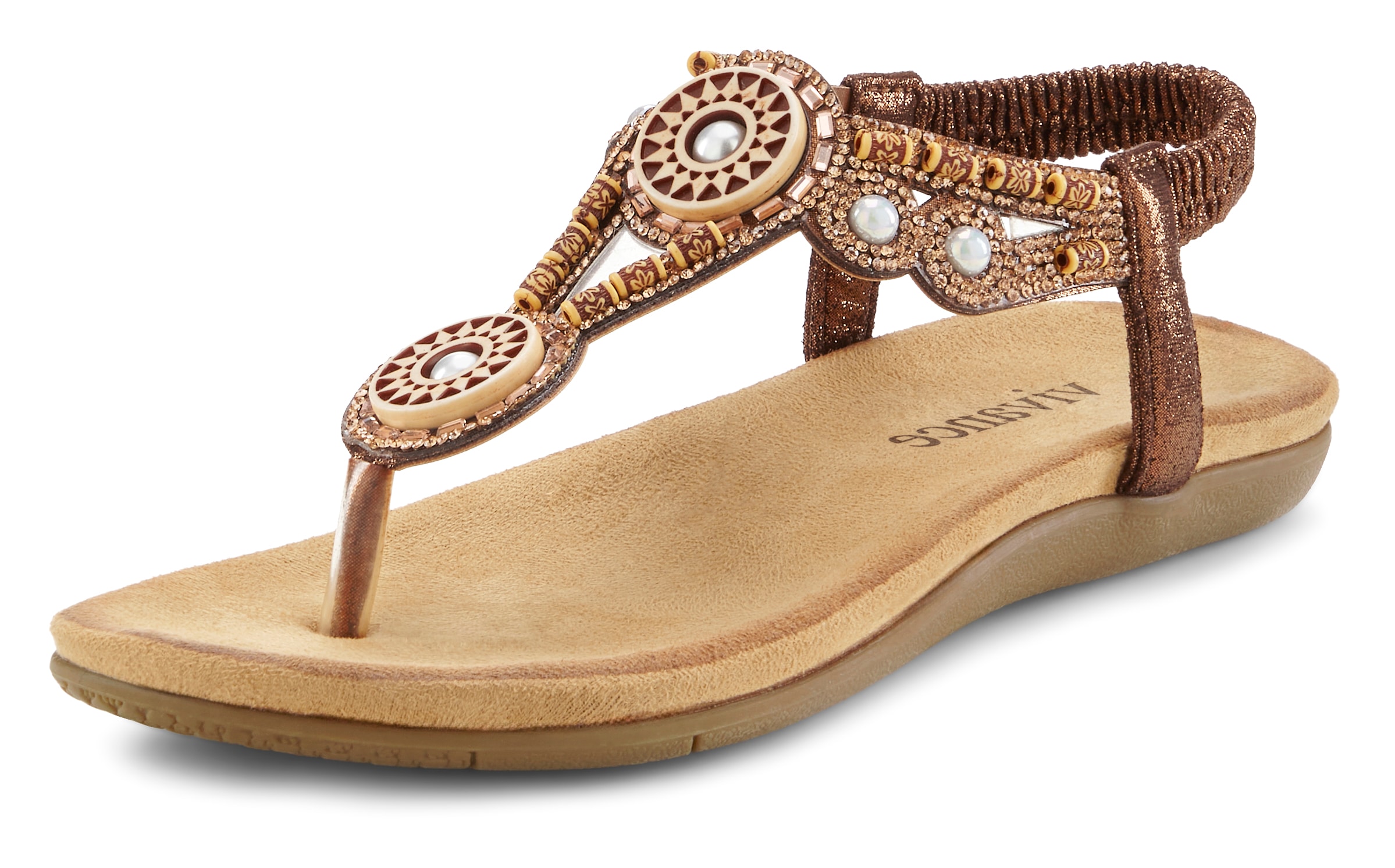 Vivance Zehentrenner  Sandale, Sommerschuh, Pantolette mit Perlen und Steinchen VEGAN