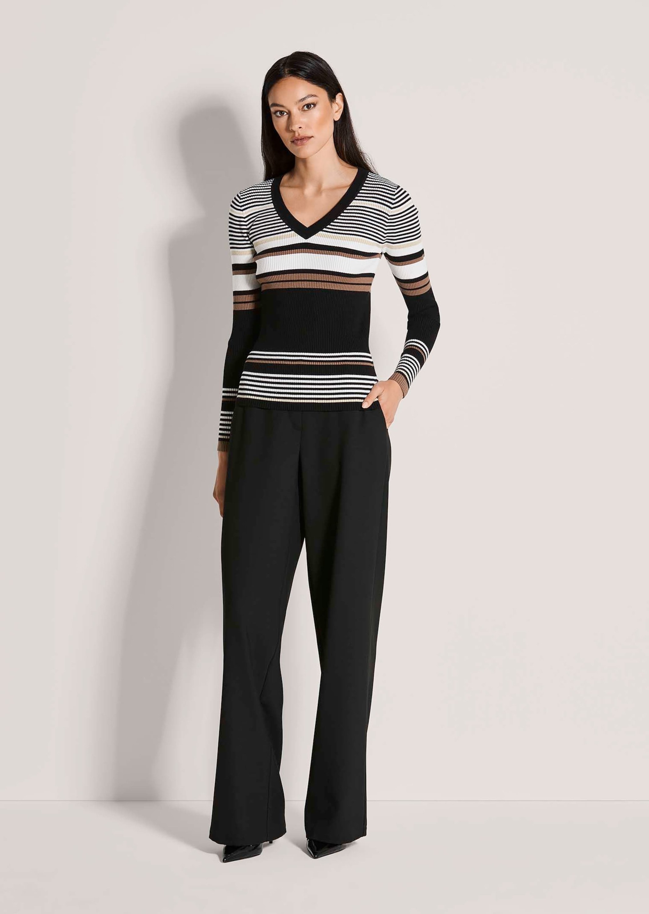 MADELEINE Longpullover »Feinstrickpullover Viskosepullover mit Streifen-Muster« Feine Rippstruktur