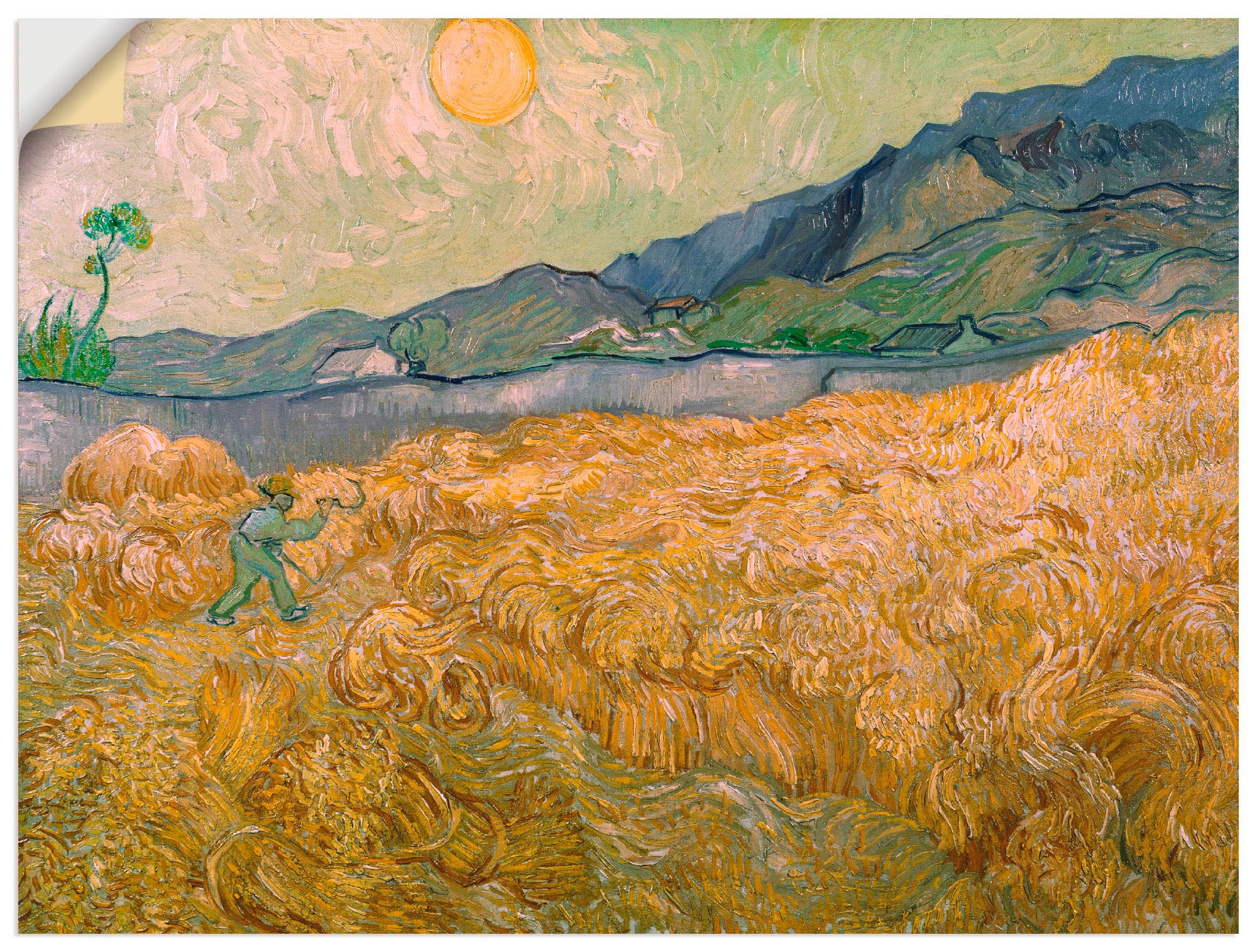 Artland Wandbild »Weizenfeld mit Schnitter bei aufgehender Sonne«, Felder, (1 St.), in vielen Größen & Produktarten -Leinwandbild, Poster, Wandaufkleber / Wandtattoo auch für Badezimmer geeignet
