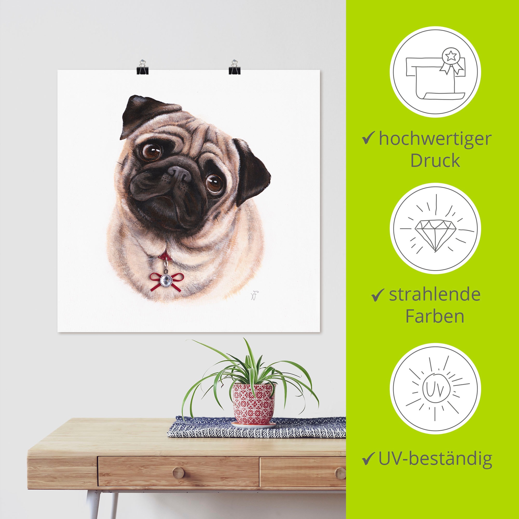 Artland Poster »Mops mit Diamanten« Hundebilder 1 Stk. tlg. ohne Rahmen