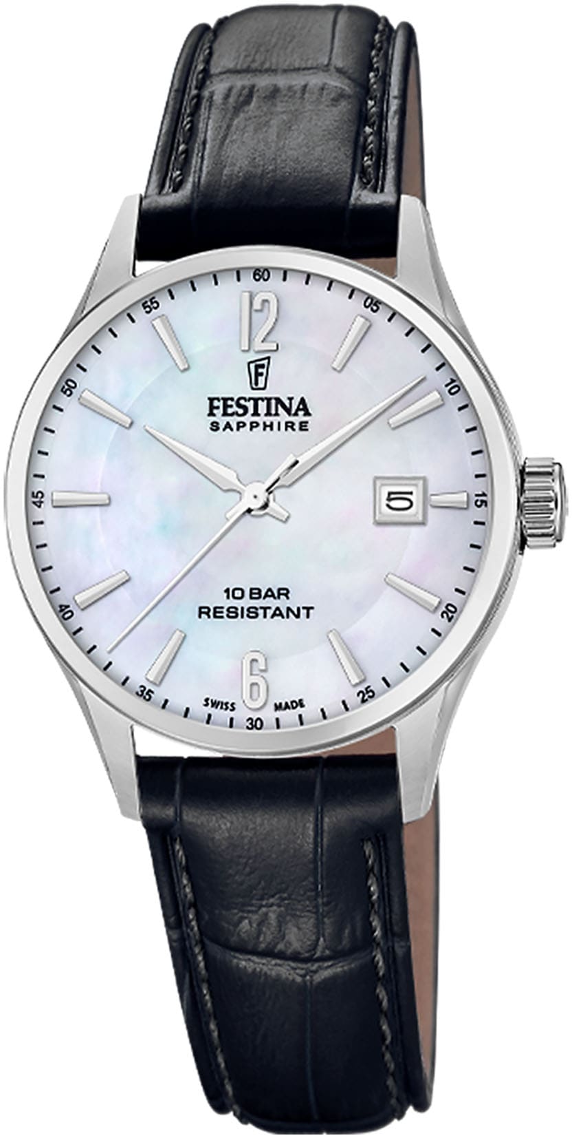 Festina Quarzuhr, Armbanduhr, Damenuhr, Swiss Made, Lederarmband, analog, Datum