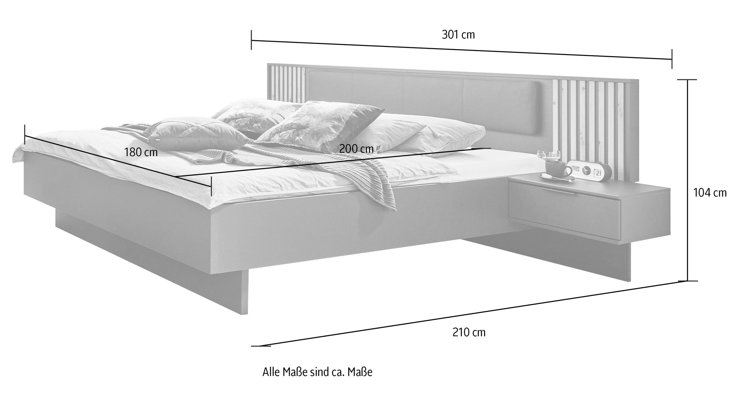 Wimex Bettanlage »Ancona by fresh to go« Bett Liegefläche 180x200 und 2 Nachtschränke,  mit Polsterkopfteil