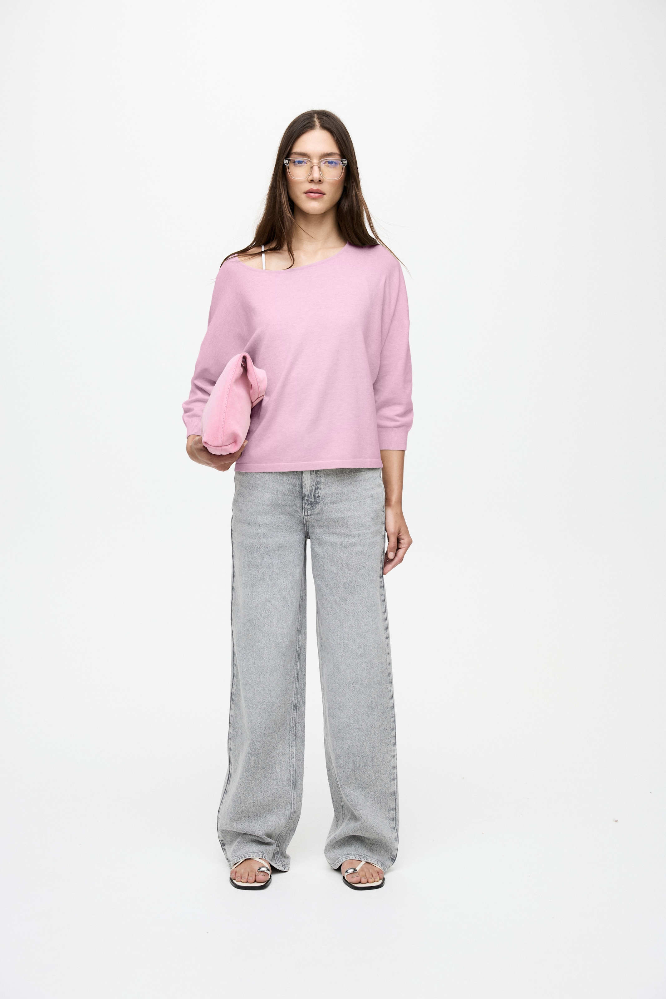 Vila 3/4 Arm-Pullover »VIMALU BOATNECK 3/4 SLEEVE KNIT TOP-NOOS« Materialmix, loose fit