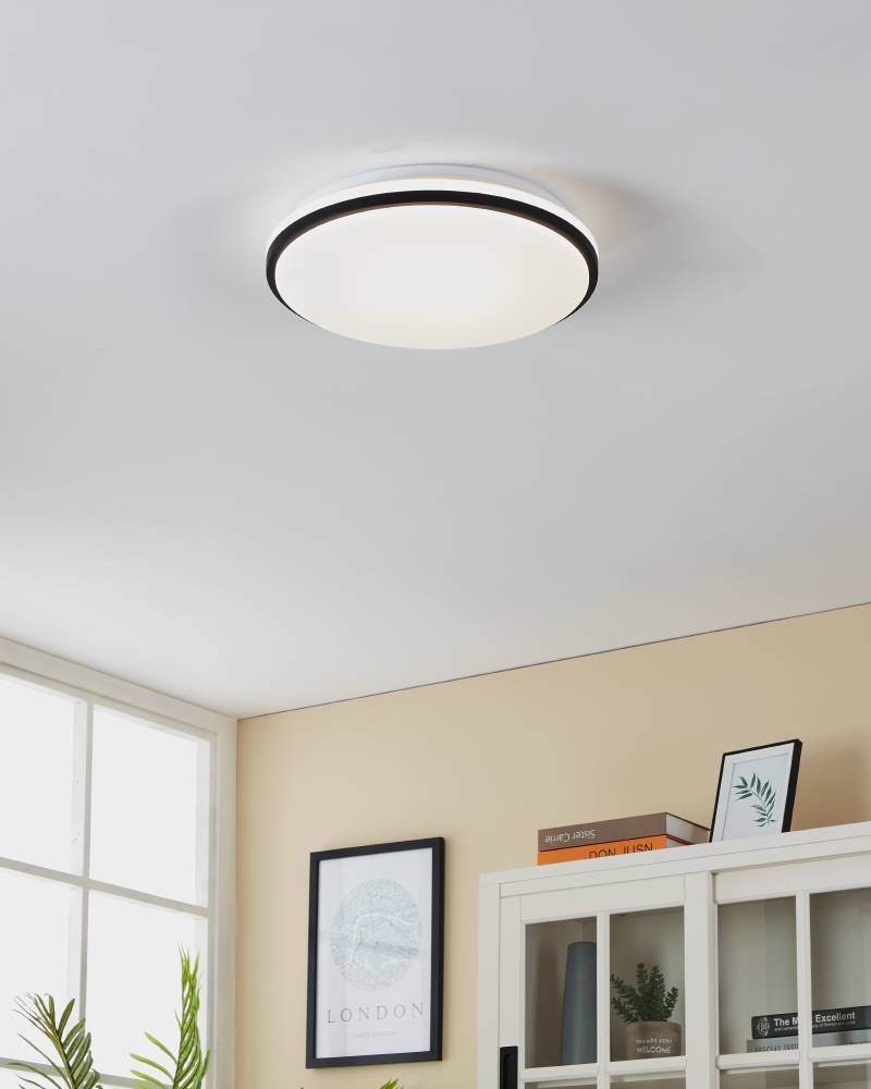 EGLO Deckenleuchte »PINETTO Deckenlampe, Wandlampe, weiß, schwarz, Badezimmerlampe, IP44«, Leuchtmittel LED-Modul | LED fest integriert, Bürolampe, Küche Büro Badezimmer, Flur, minimalistisch, 34x34x6,5cm