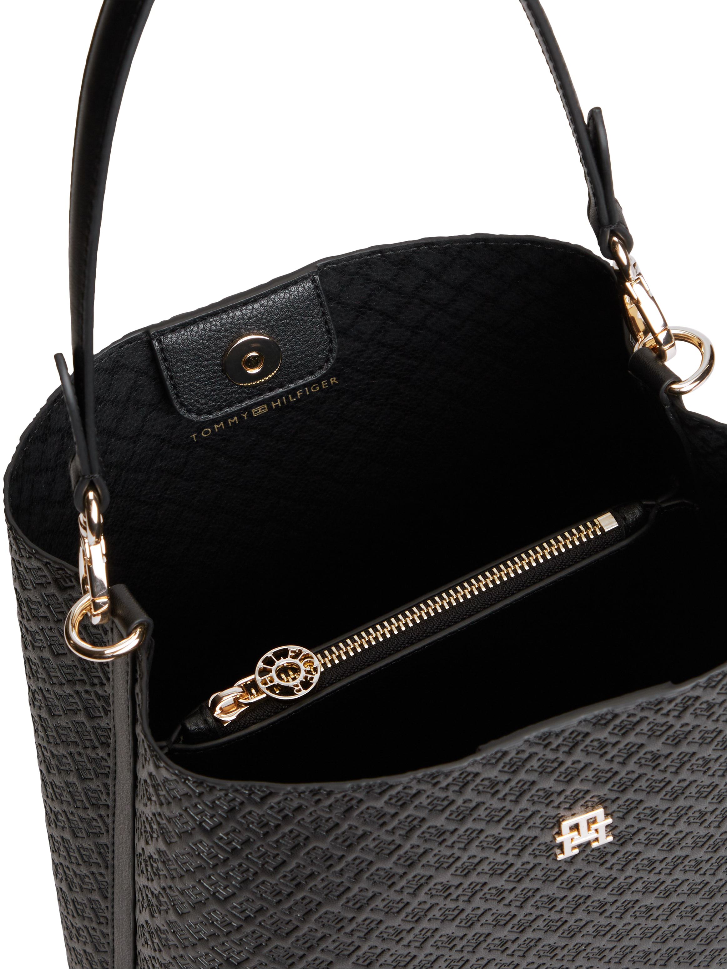 Tommy Hilfiger »TH ICON SHOULDER BAG MONO« Damen Handtasche, Shopper mit goldfarbenem TH-Schmuckelement