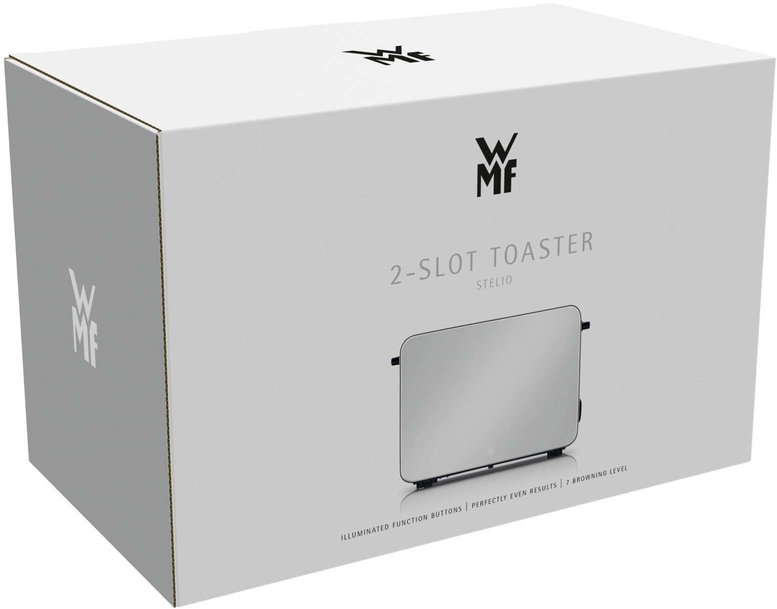 WMF Toaster »Stelio Paper White, Doppelschlitz Toaster mit Brötchenaufsatz«, 2 kurze Schlitze, für 2 Scheiben, 1050 W, 7 Bräunungsstufen, Brotzentrierung, Krümelschublade, Cromargan Gehäuse