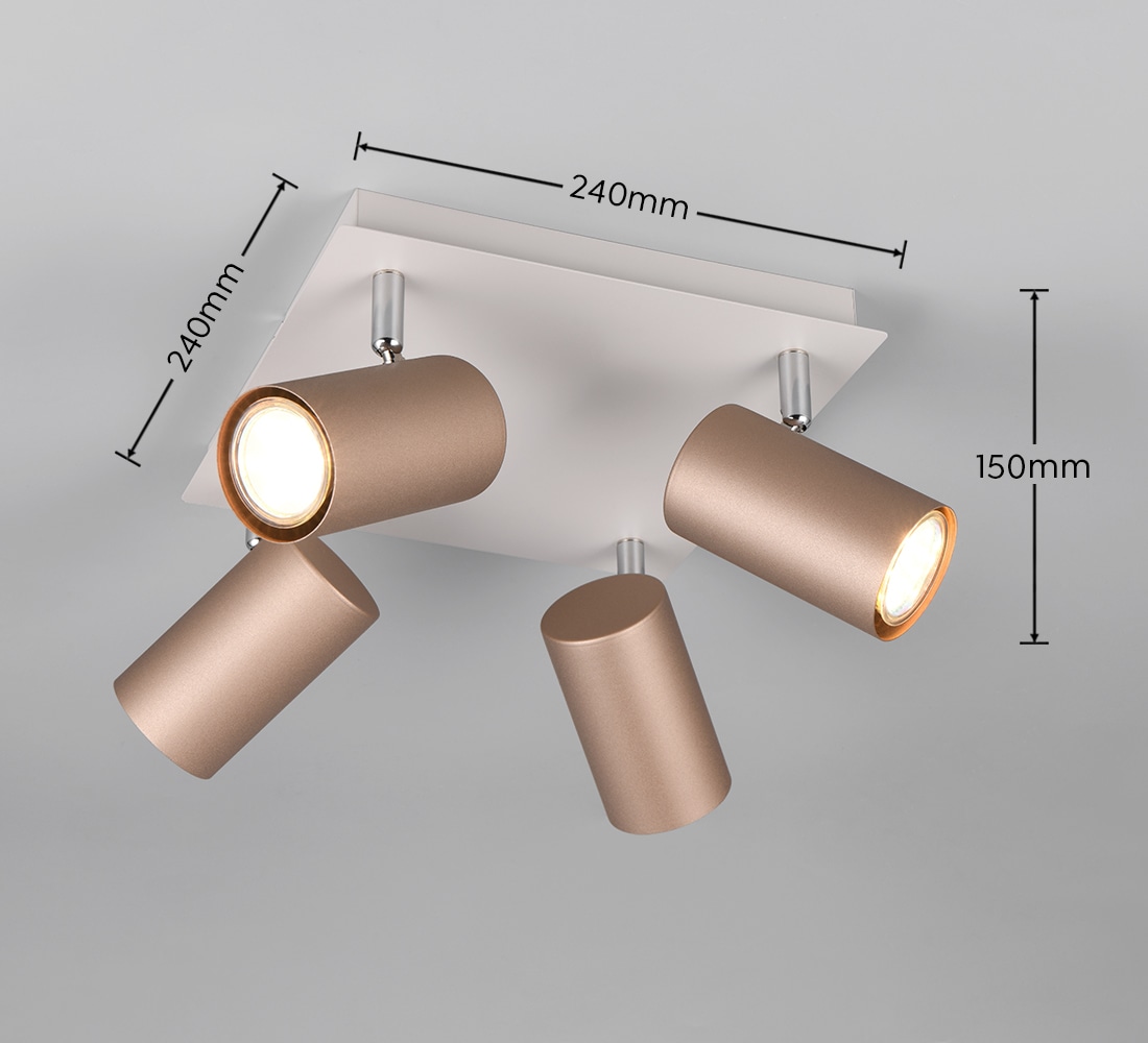 TRIO Leuchten Deckenstrahler »MARLEY, GU10 Deckenspot 1-flammig, exkl 4x GU10 max 35W, Wandspot« GU10 1 Stk. warmweiß - kaltweiß flexibel verstellbarer GU10 Deckenspot in coffee + warm grey, 24x24 cm