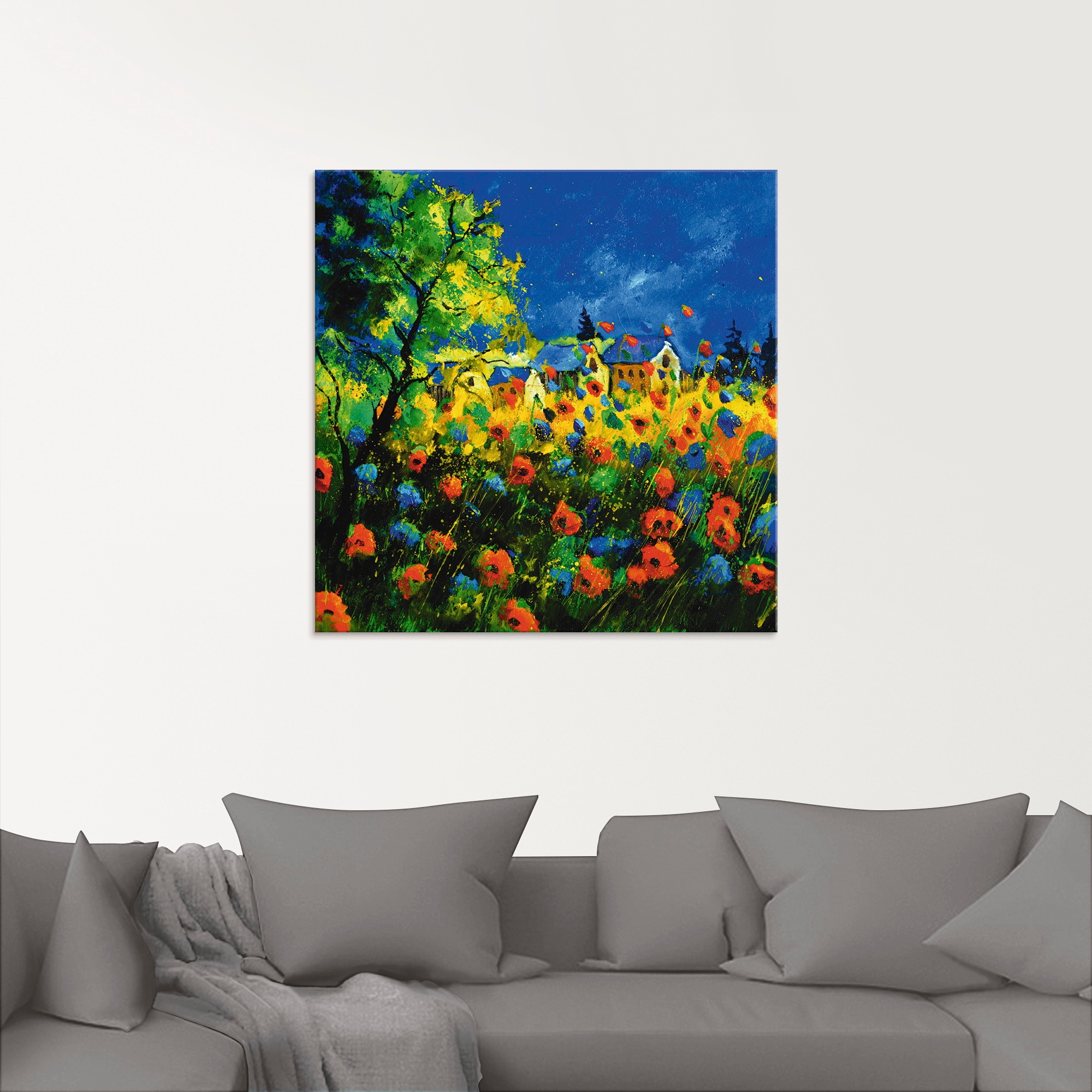 Artland Glasbild »Blaue und rote Mohnblumen«, Blumen, (1 St.), in verschiedenen Größen