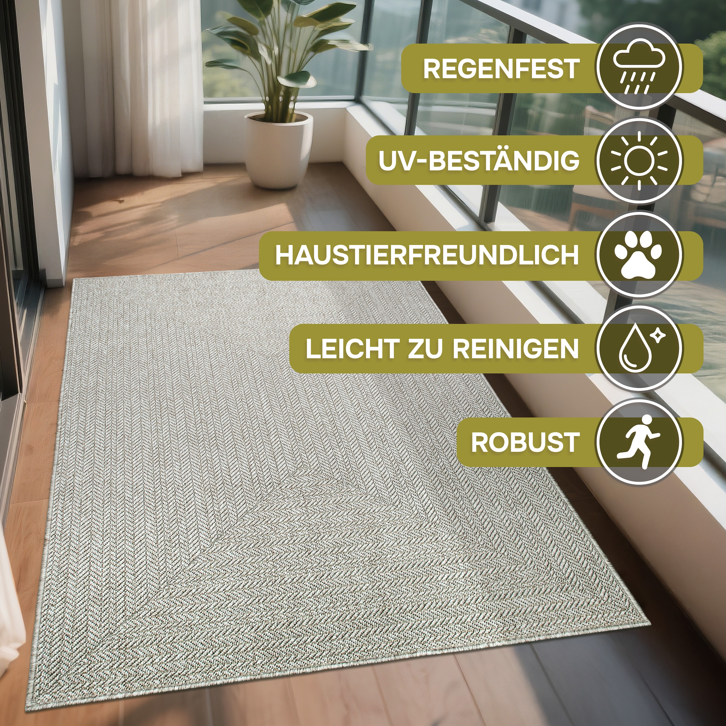 OTTO home Teppich »Aliv, Fischgräten-Design auch für Balkon und Terrasse« rechteckig 3 mm Höhe In- und Outdoor geeignet, Wetterfest & UV-beständig