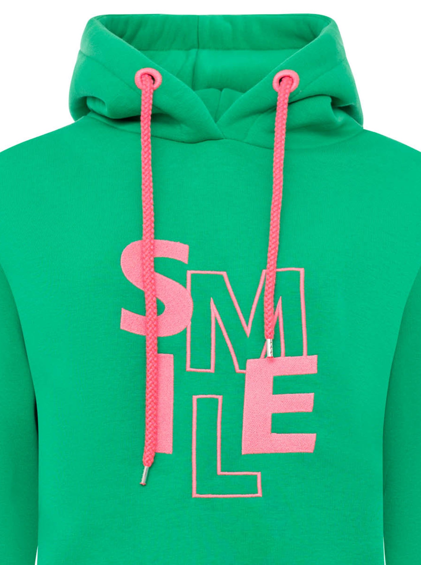 Zwillingsherz Hoodie »"SMILE"«, große Stickerei, gestreifte Bündchen, Fronttasche, Kapuze
