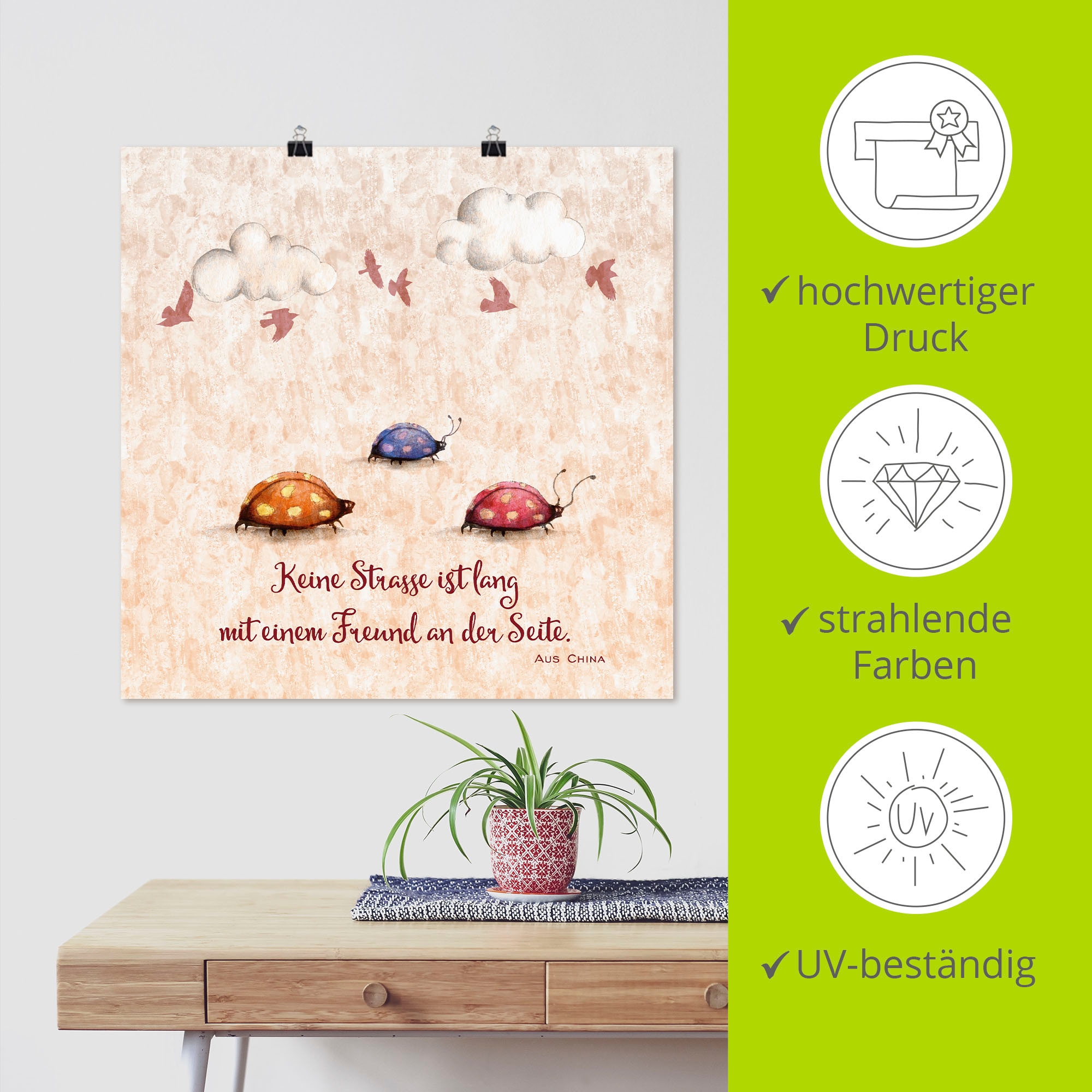 Artland Wandbild »Lebensweisheit Freunde«, Tiere, (1 St.), als Alubild, Outdoorbild, Leinwandbild, Poster, Wandaufkleber