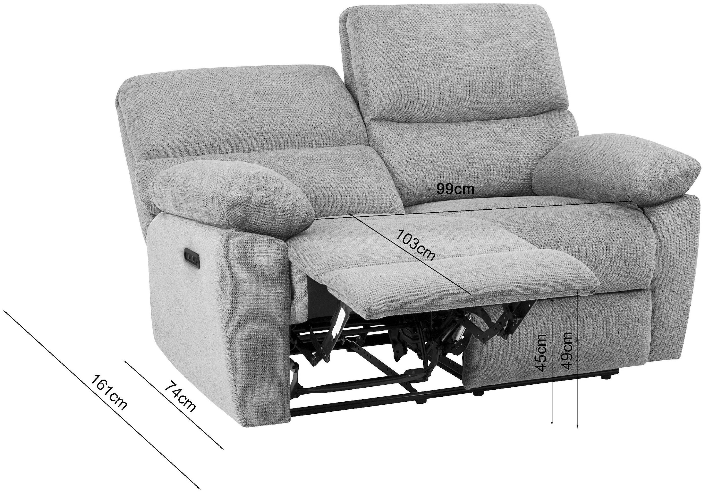 Home affaire 2-Sitzer »LANNOY, mit manueller o. elektrischer Relaxfunktion in beiden Sitzen.« Elektrische Variante mit USB A/C. Federkern, Webstoff