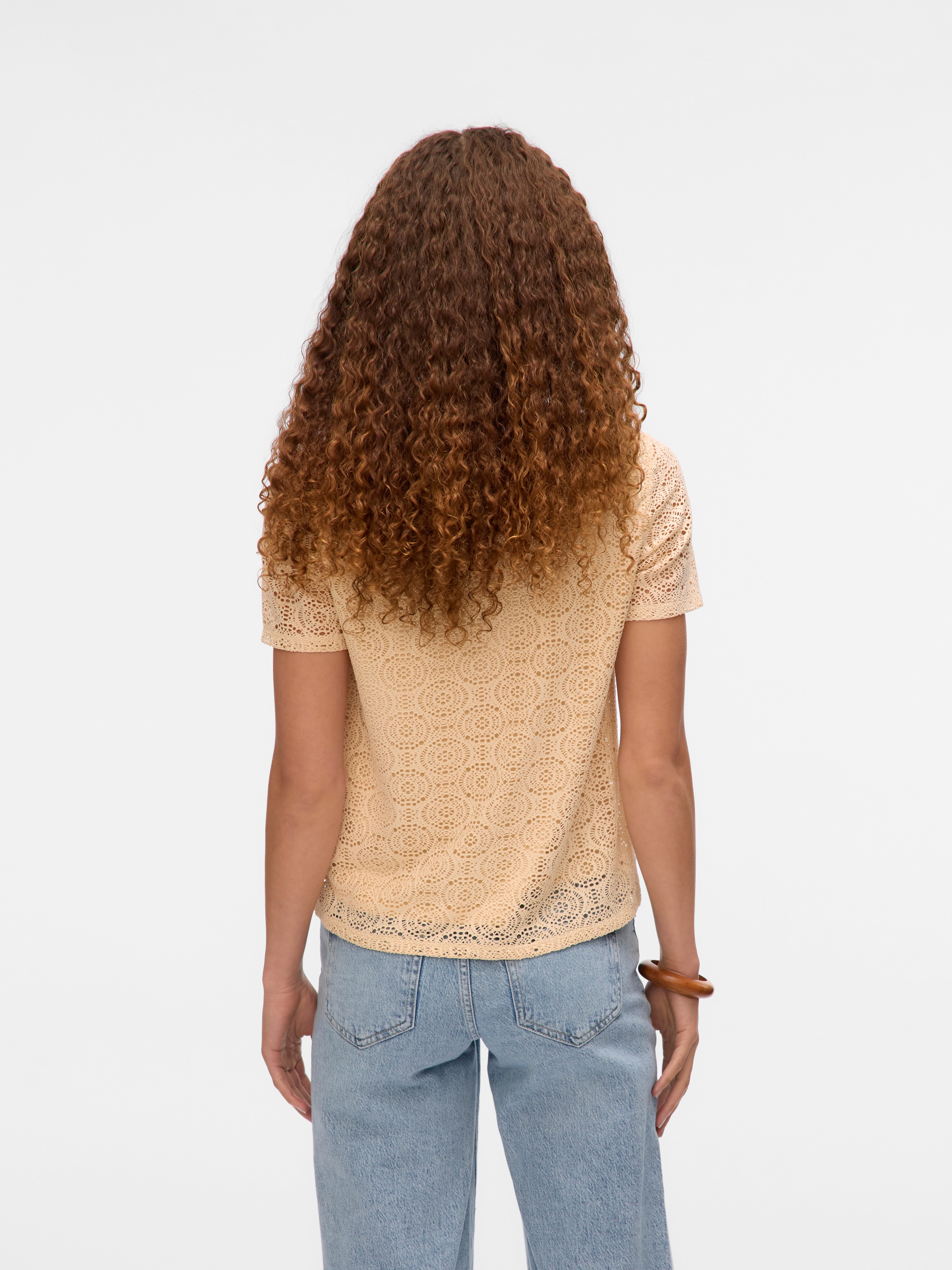 Vero Moda V-Shirt »VMMAYA SS V NECK TOP JRS« Materialmix, regular fit, Spitze