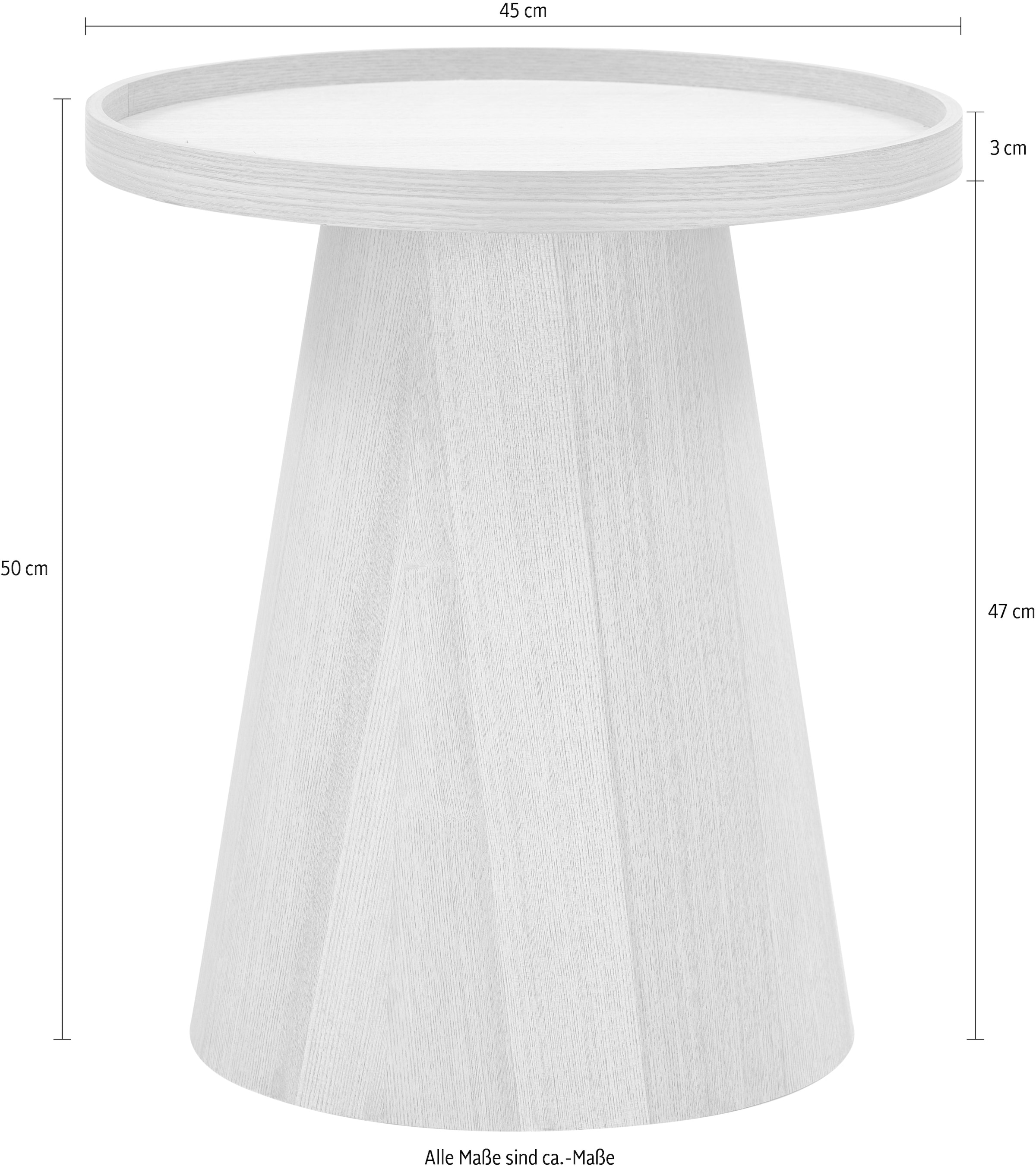 WOOOD Beistelltisch »Maud aus lackiertem MDF mit konischem Standfuß Ø45x50 cm« Tragkraft 15 kg, glatte Oberfläche durch Pressholzfaserplatte