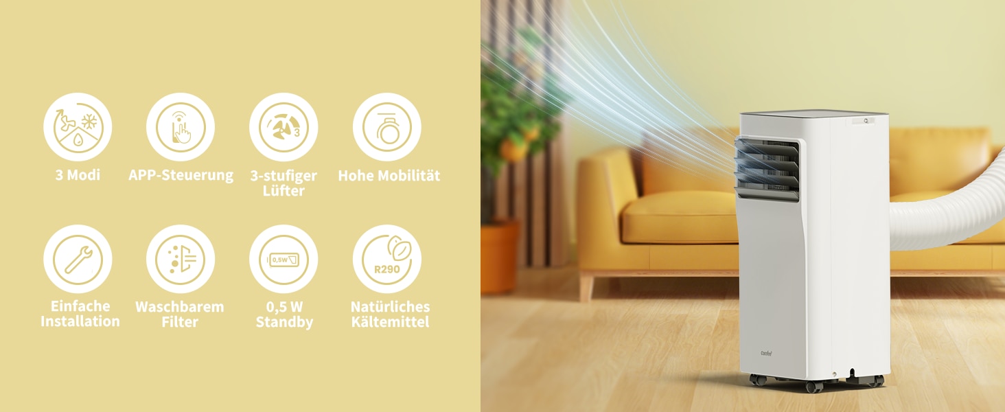 comfee 3-in-1-Klimagerät »»Easy Cool 7000« starker Luftstrom, App und Sprachsteuerung möglich«, für Räume bis zu 25 m², mit Temperatursensor