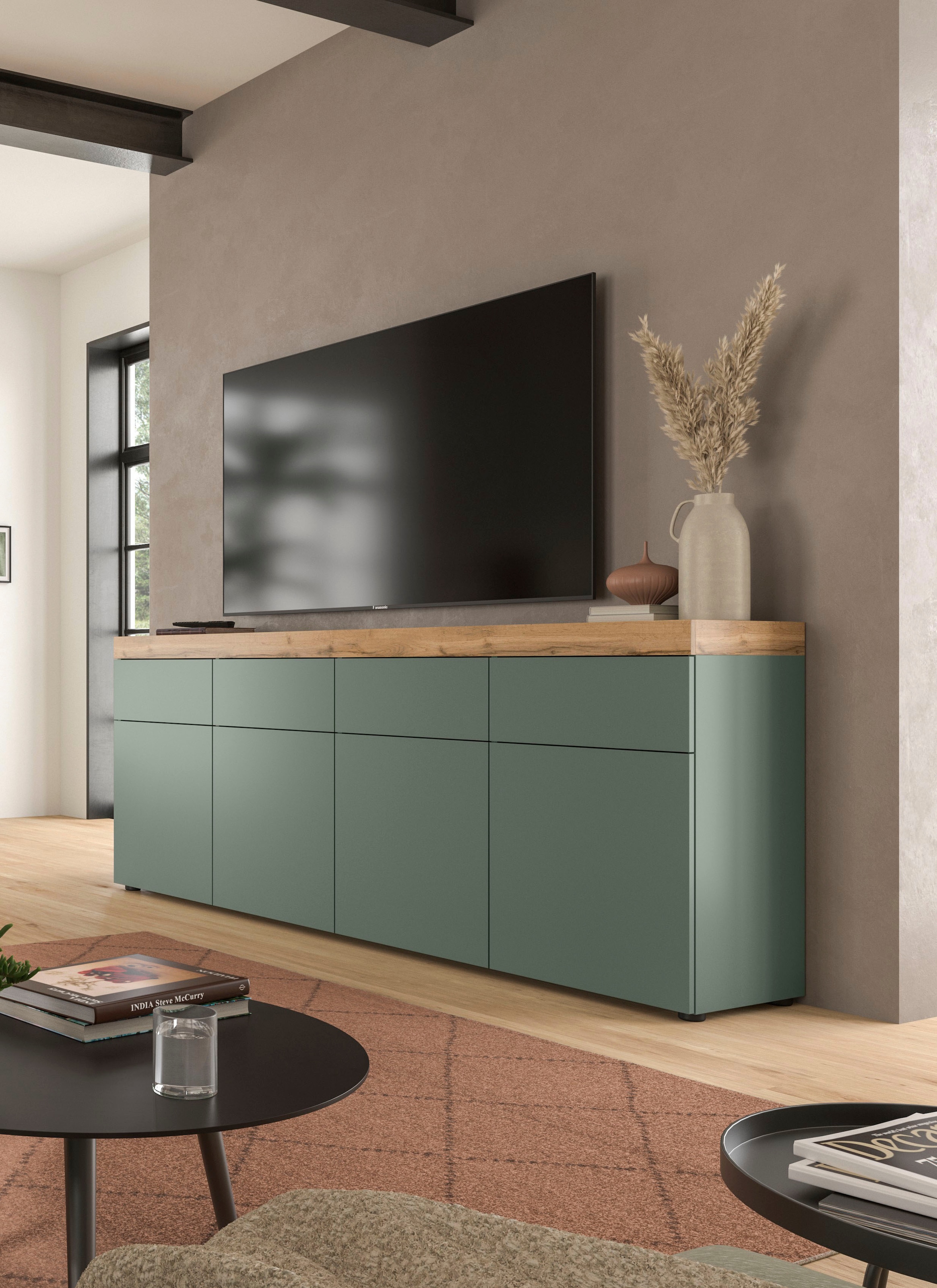 OTTO home Sideboard »MAMBO, TOPSELLER!, Breite 200cm, 4 Türen, 4 Schubkästen, push-2-open« 2 farbige Ausführung, in verschiedenen Farben erhältlich, 1 Stk. tlg. Kommode, Anrichte, Wohnzimmer, Schlafzimmer