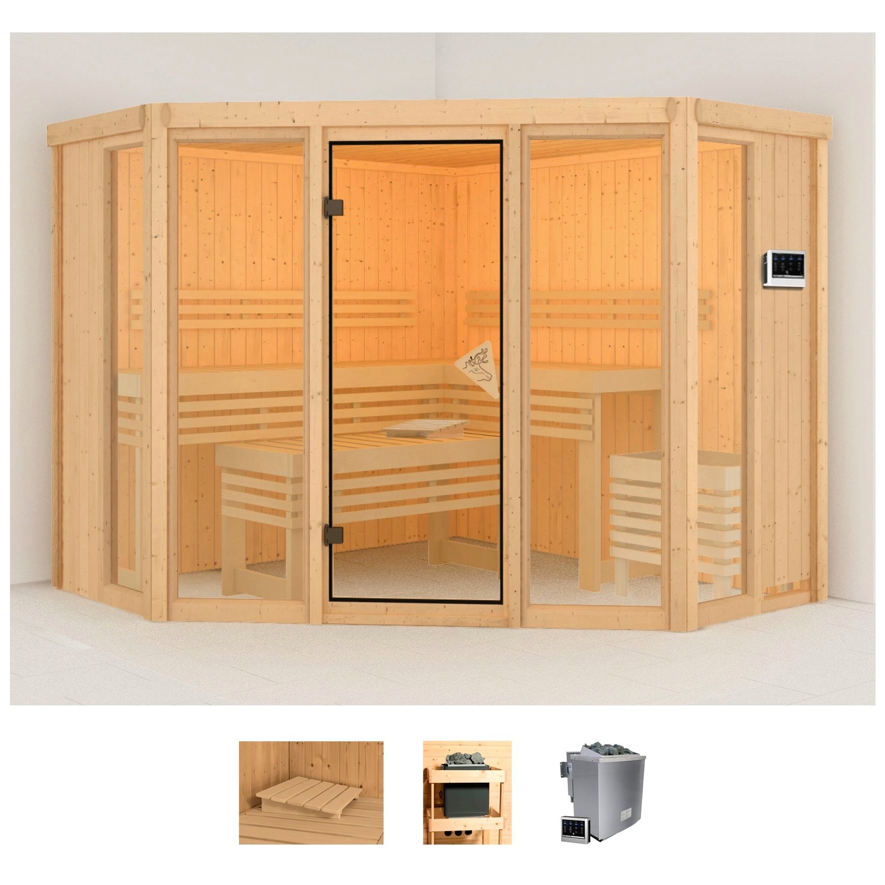 Karibu Sauna »Astrid 2«, (Set), 9-kW-Bio-Ofen mit externer Steuerung