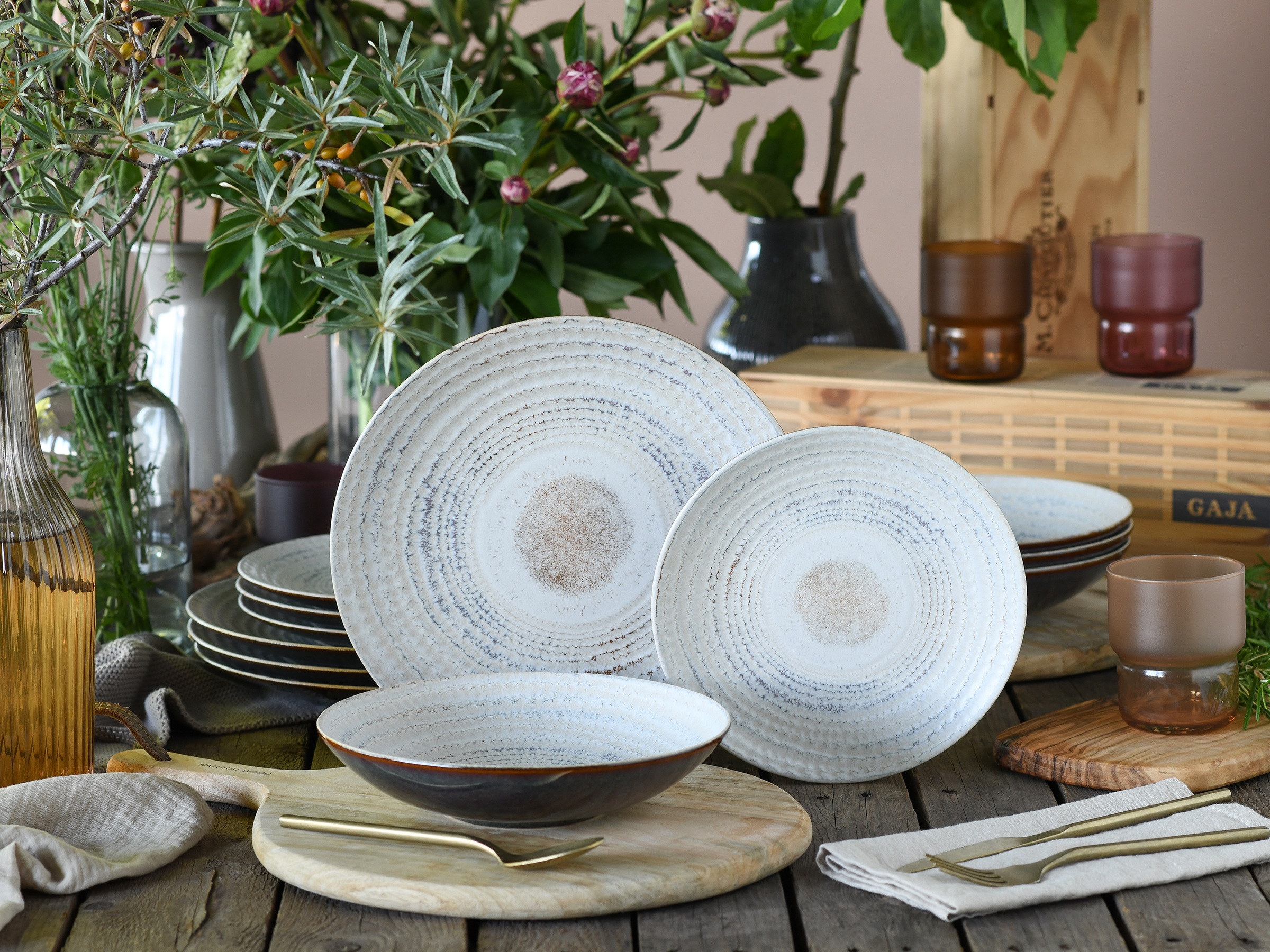 CreaTable Teller-Set »Neapel, Service 12-tlg.« Teller Set, Edles Tellerset, Vulkanoptik