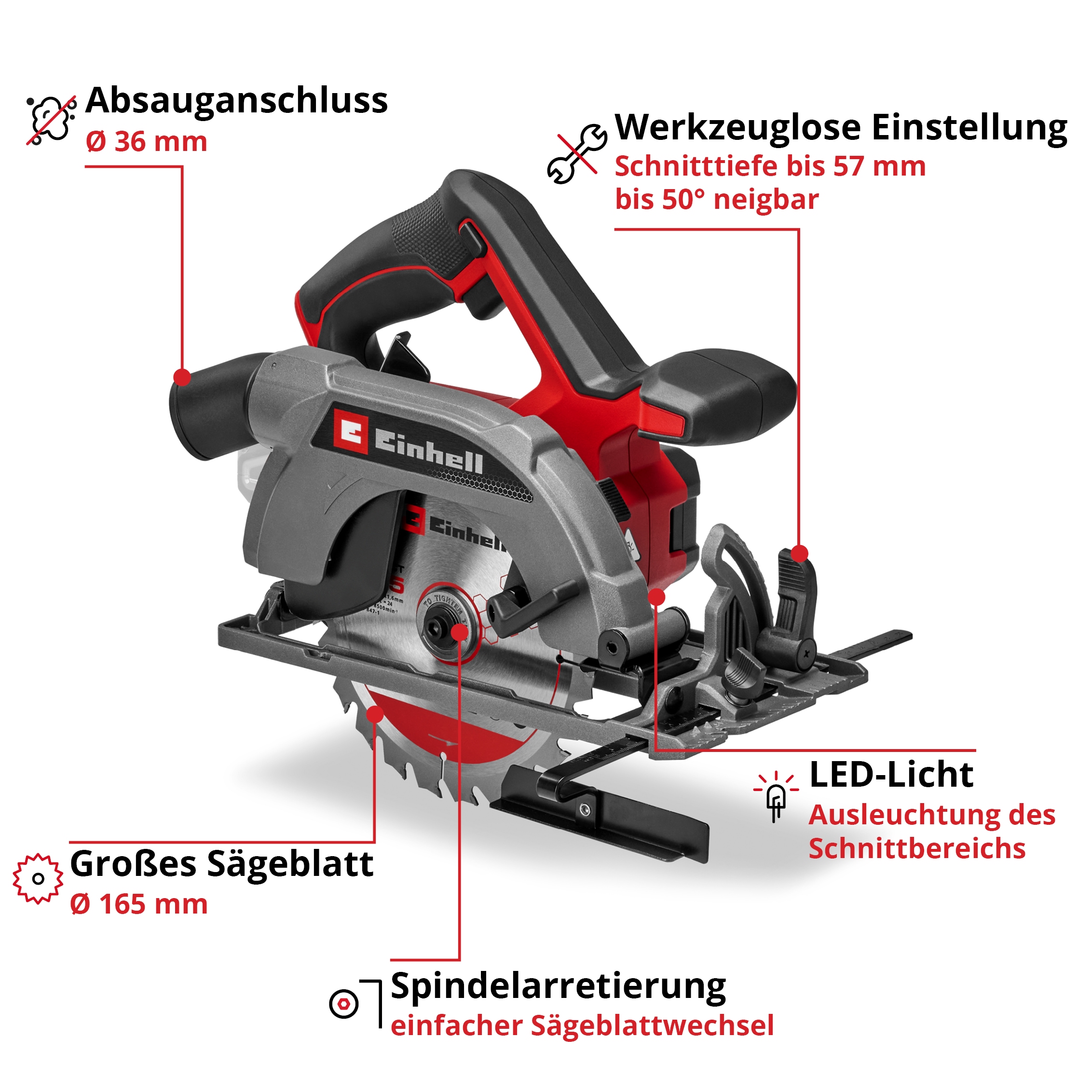 Einhell Akku-Handkreissäge »TE-CS 18/165-2 Li - Solo«, ohne Akku und Ladegerät