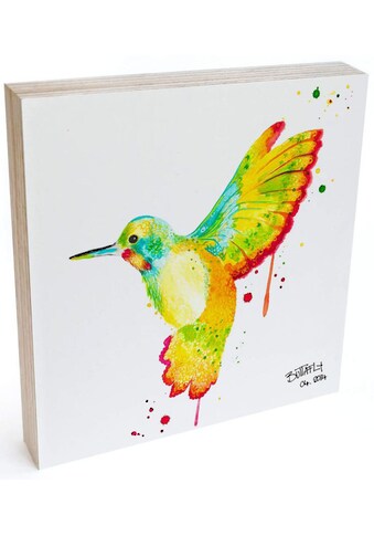 Holzbild »Tischdeko Kolibri Holzbild Vogel«, Blumen, (1 St.)