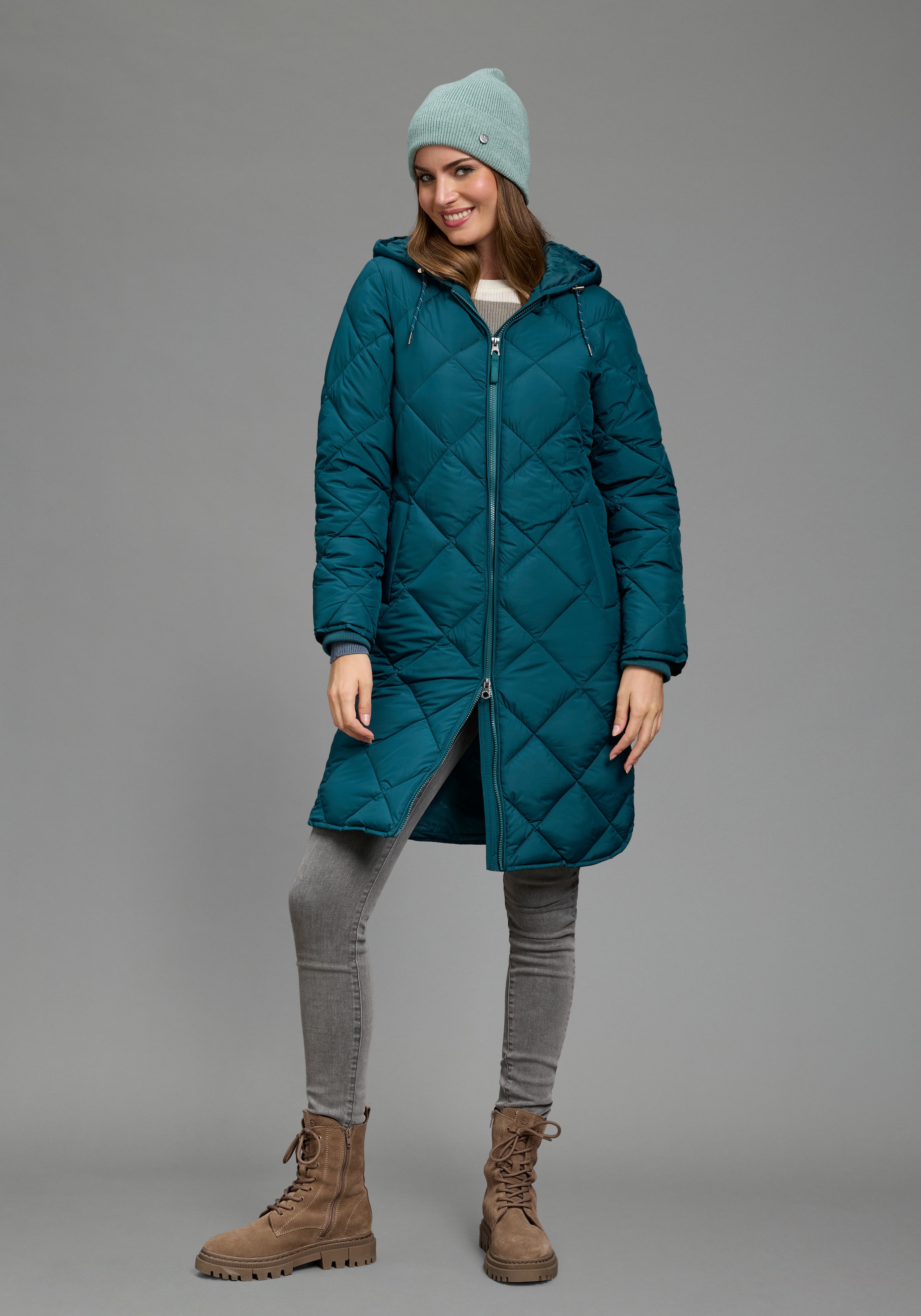 KangaROOS Steppjacke mit Kapuze lange Form mit Kapuze und modernem Steppmuster