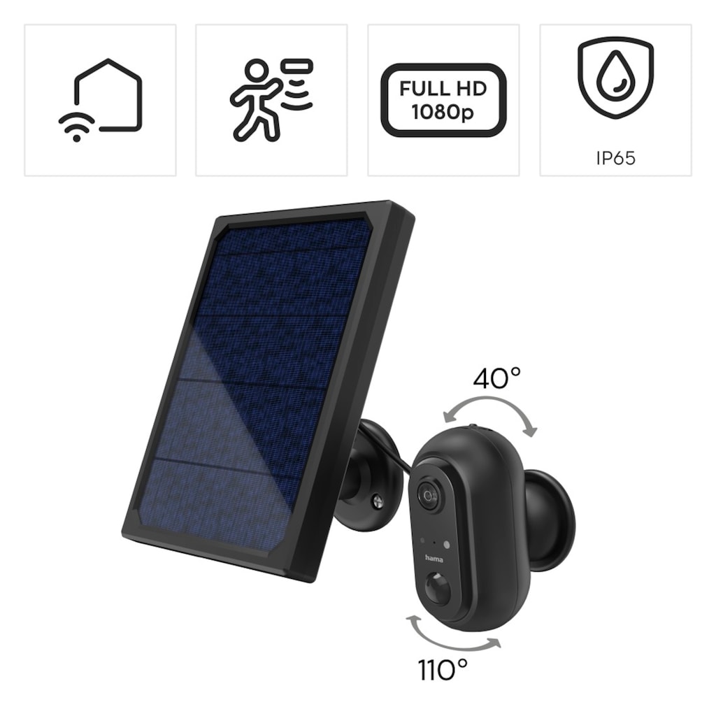 Hama Überwachungskamera »Outdoor-Akku Solar u. Bewegungsmelder Full HD WLAN Nachtsicht Kamera«, Außenbereich, Eingebautes Mikrofon