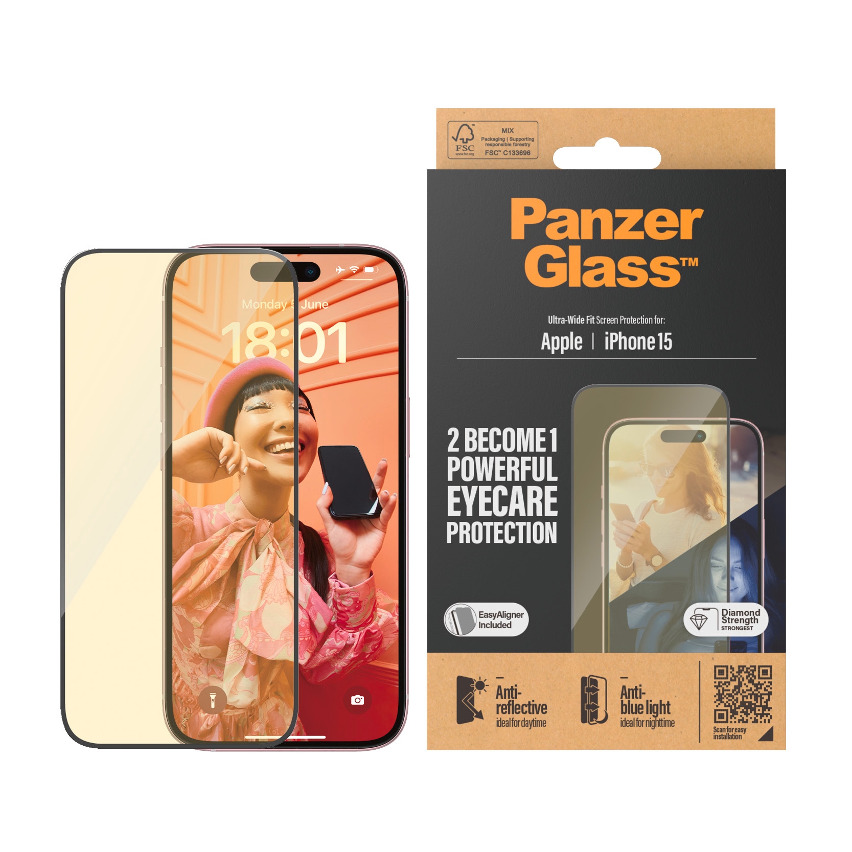 PanzerGlass Displayschutzglas »Eyecare Screen Protector« für iPhone 15 Ultra Wide Fit