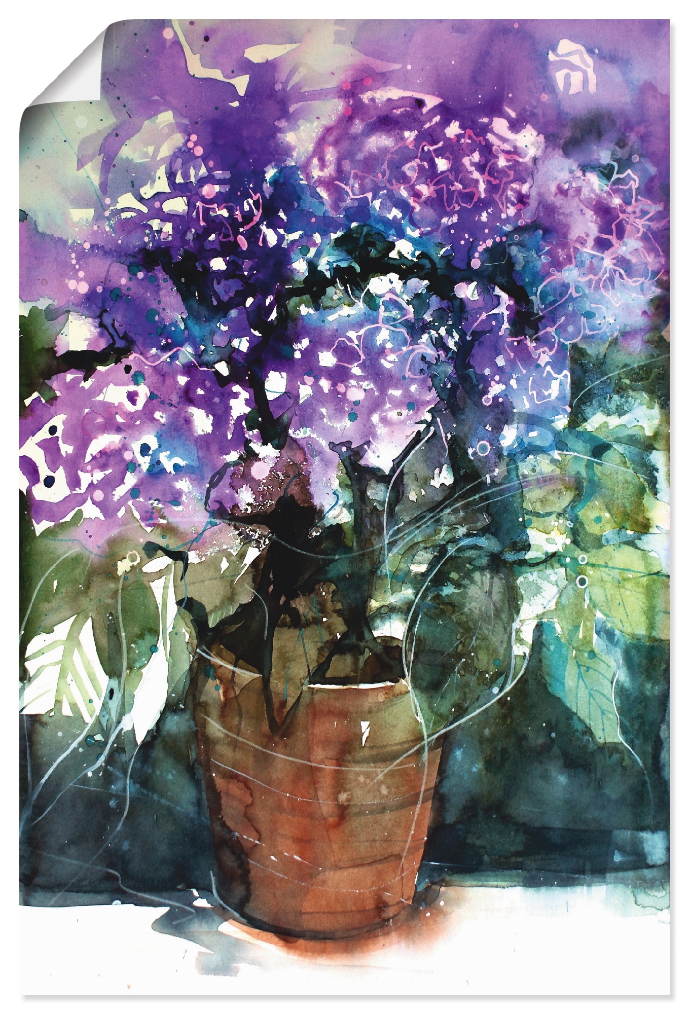 Artland Wandbild »Hortensien in brauner Vase«, Arrangements, (1 St.), in vielen Größen & Produktarten - Alubild / Outdoorbild für den Außenbereich, Leinwandbild, Poster, Wandaufkleber / Wandtattoo auch für Badezimmer geeignet