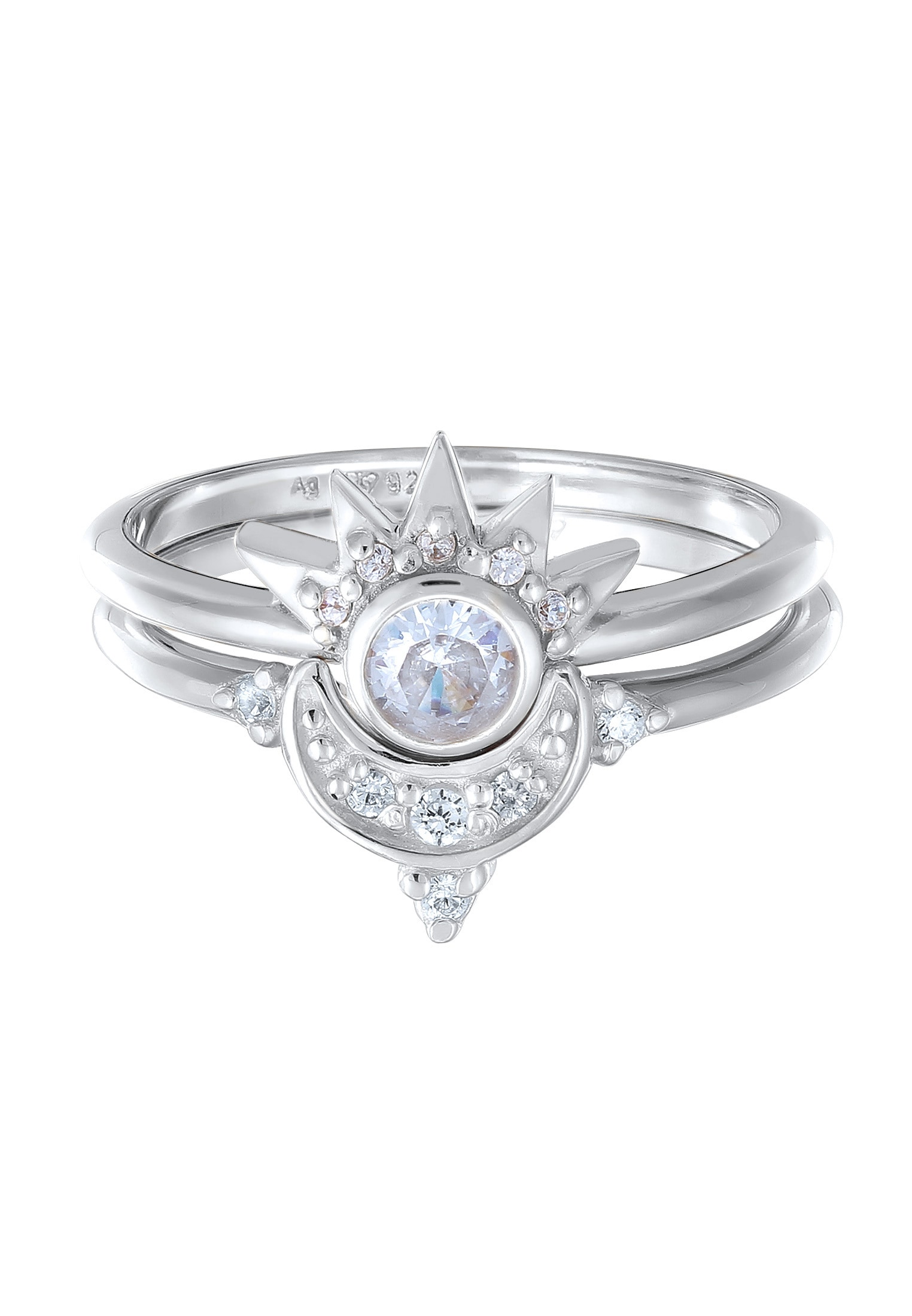 Elli Ring-Set »Ring Mond Sonne Zirkonia 2er Set 925 Sterling Silber vergoldet«