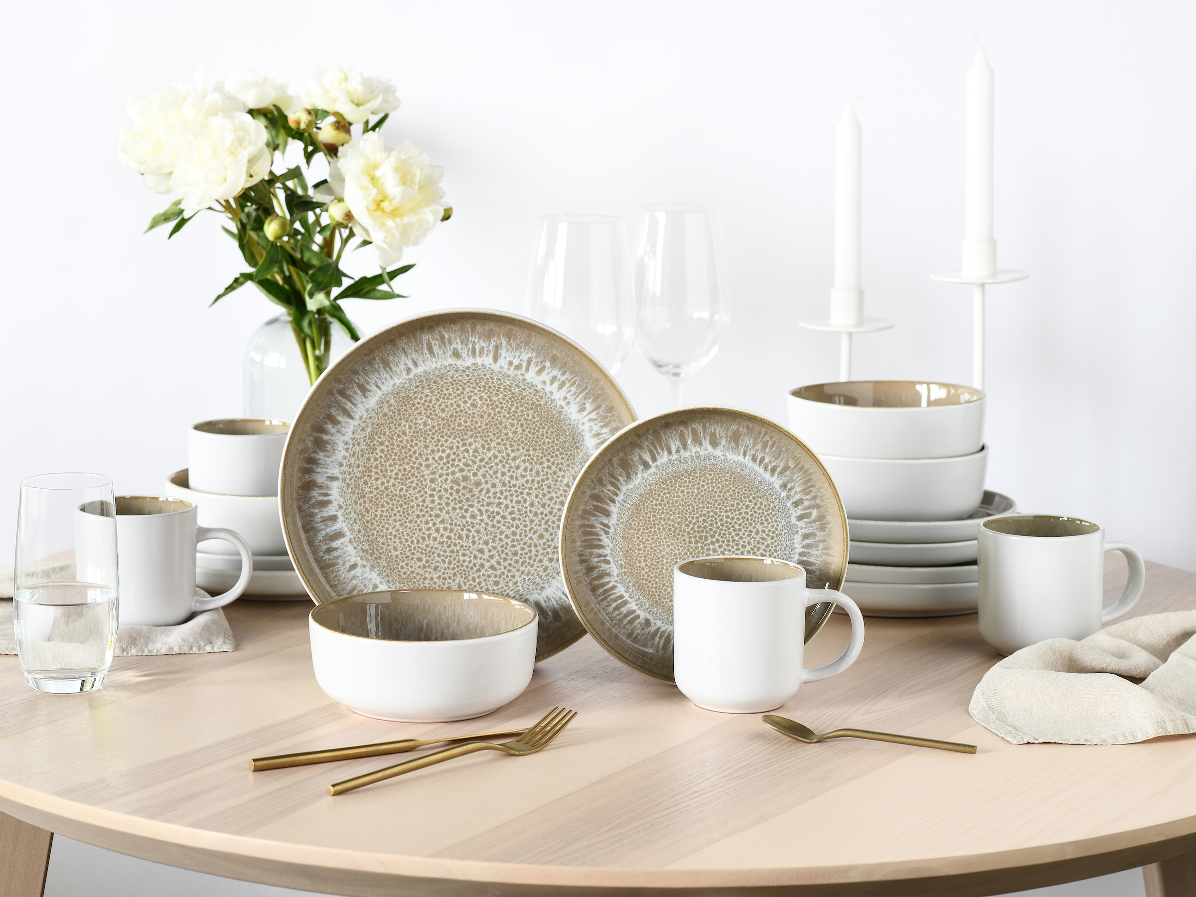 CreaTable Kombiservice »Nordic Fjord, Service 16-tlg.« Reaktive Glasur, Einzigartiger Look