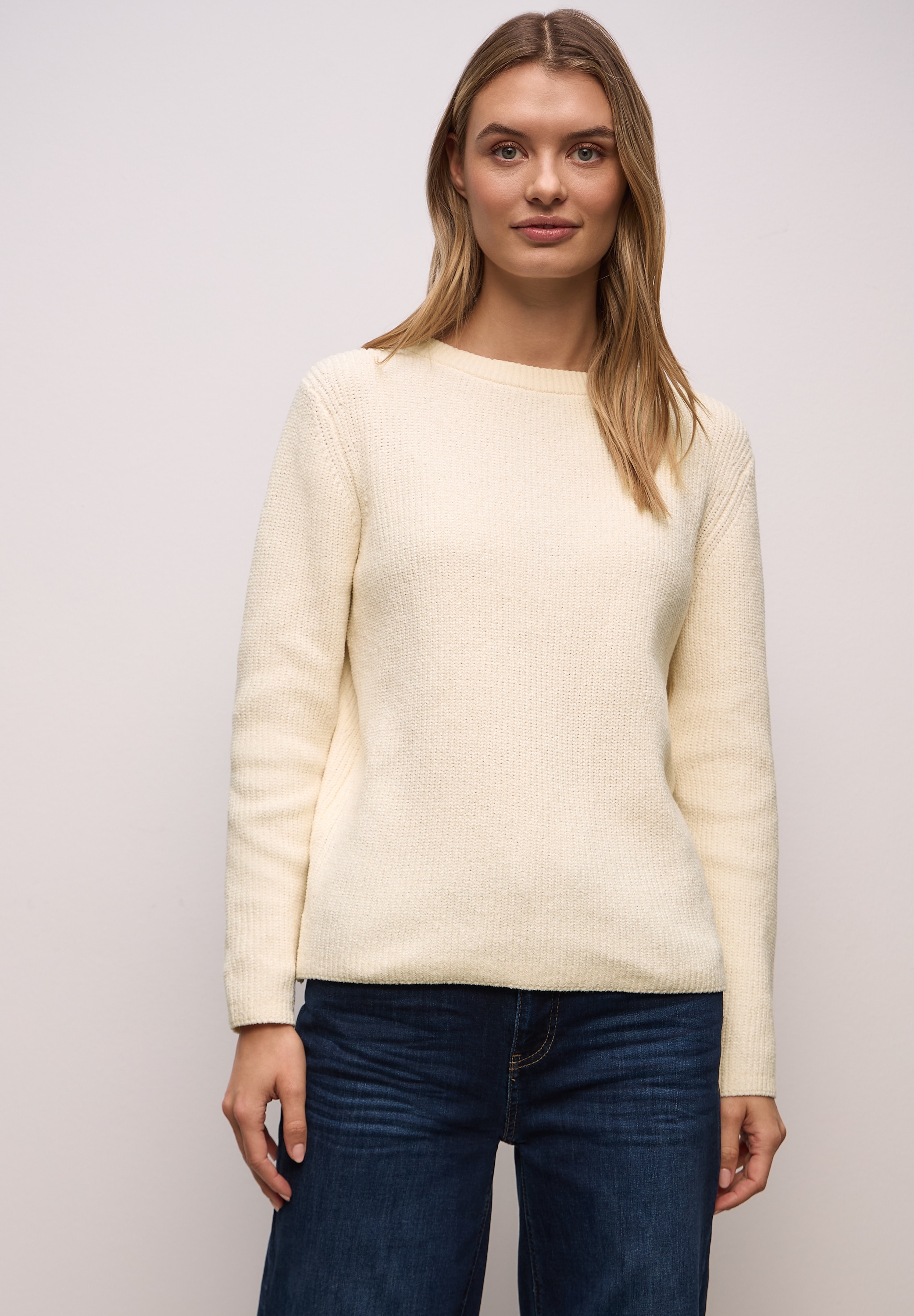 STREET ONE Strickpullover Chenille Pullover mit U-Boot-Auschnitt