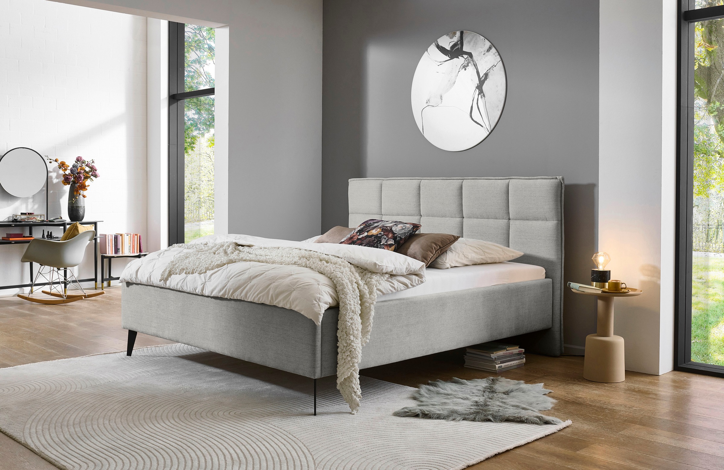 meise.möbel Polsterbett »Paulo wahlweise mit Bettkasten, erhältlich in den Breiten 160 & 180cm« wahlweise mit Holz- oder Metallfuß