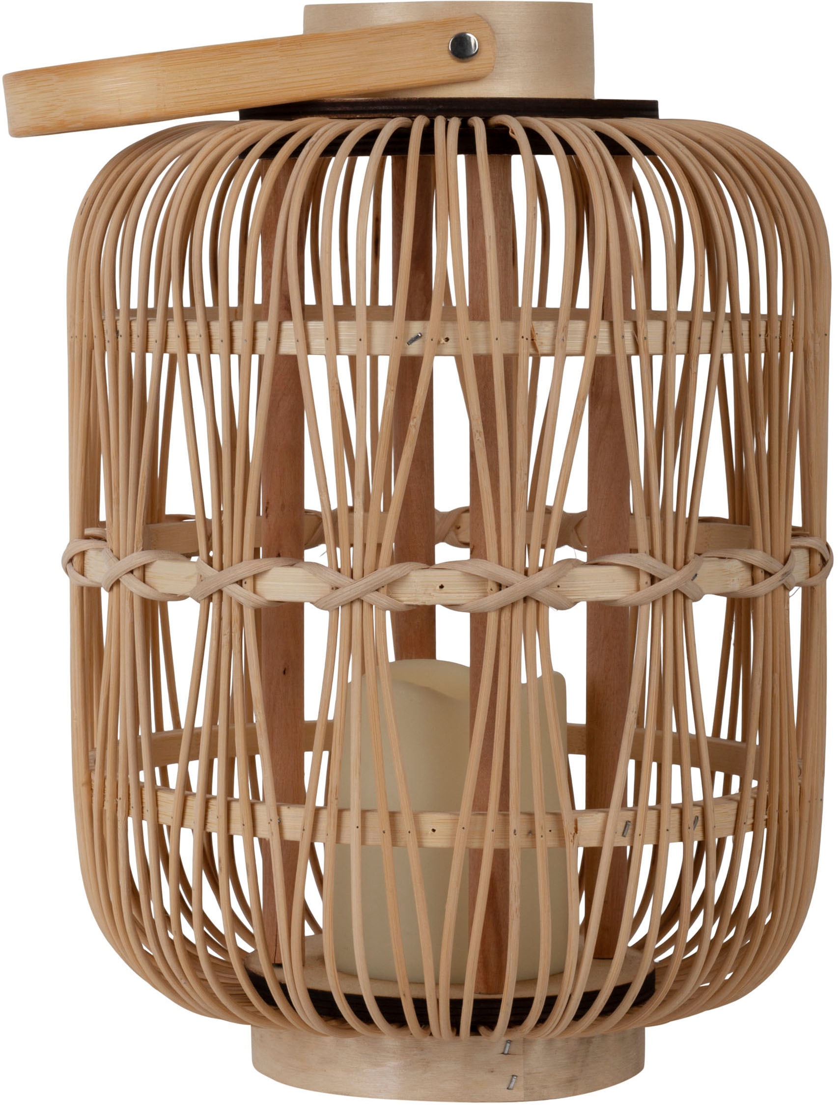 näve LED Dekolicht »Korbinian« 1 Stk. Warmweiß Rattankorb natur mit Griff inkl. 1x LED-Kerze warmweiß, Timer, IP20