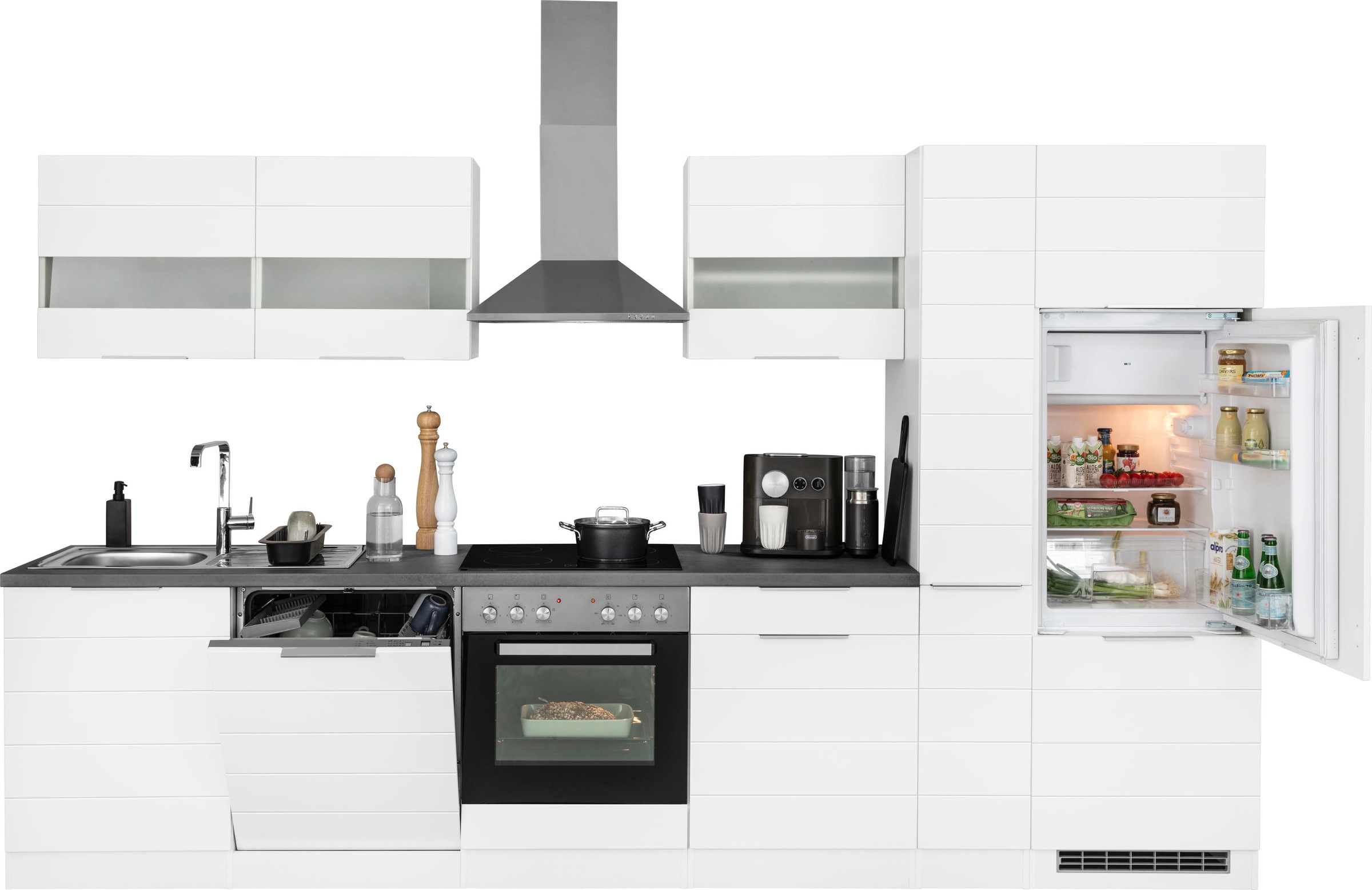 KOCHSTATION Küchenzeile »KS-Luhe« 330 cm breit, wahlweise mit oder ohne E-Geräten, gefräste MDF-Fronten