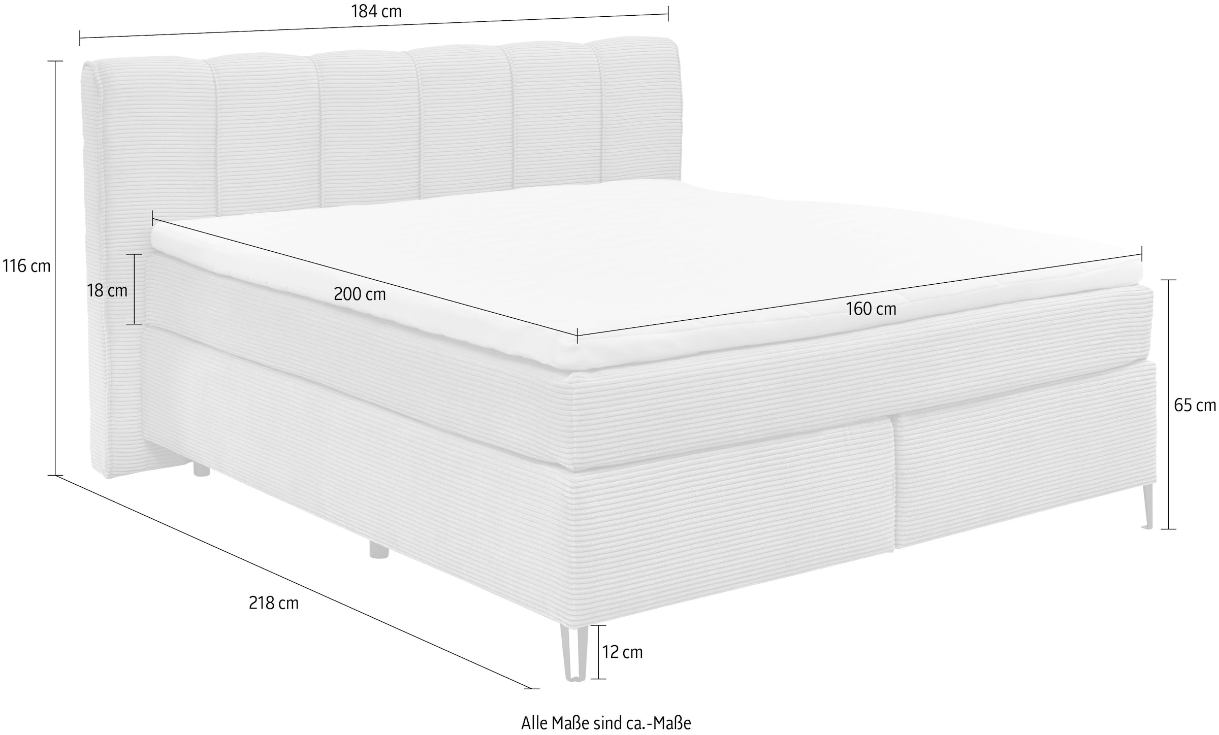 set one by Musterring Boxspringbett »Fairfield«, Metallfuß schwarz, Kopfteil mit Keder, Breite 160 oder 180 cm