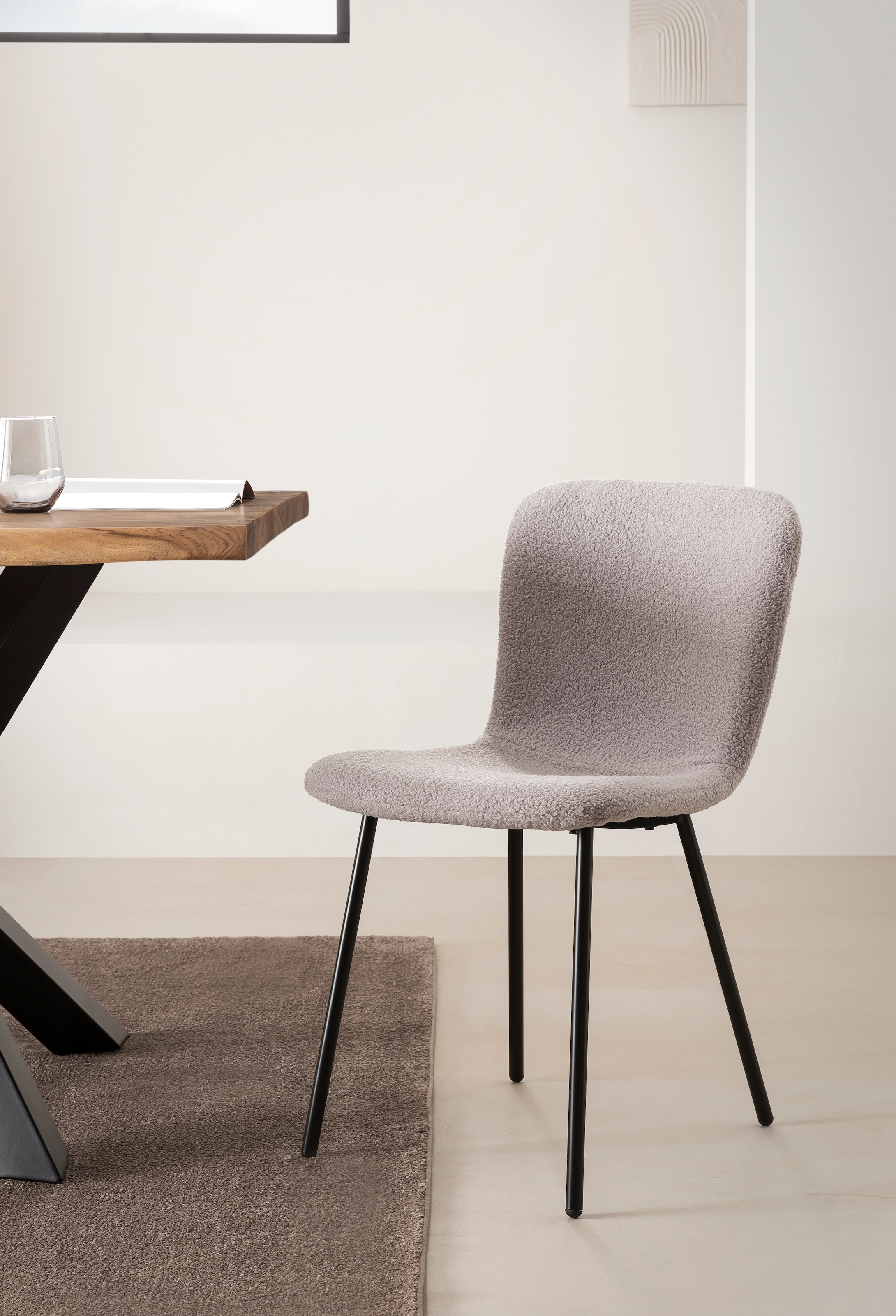 SalesFever 4-Fußstuhl »Esszimmerstuhl - stilvolles Set«, (Set), 4 St., Bouclé, Ergonomisches 4er-Set für optimalen Sitzkomfort