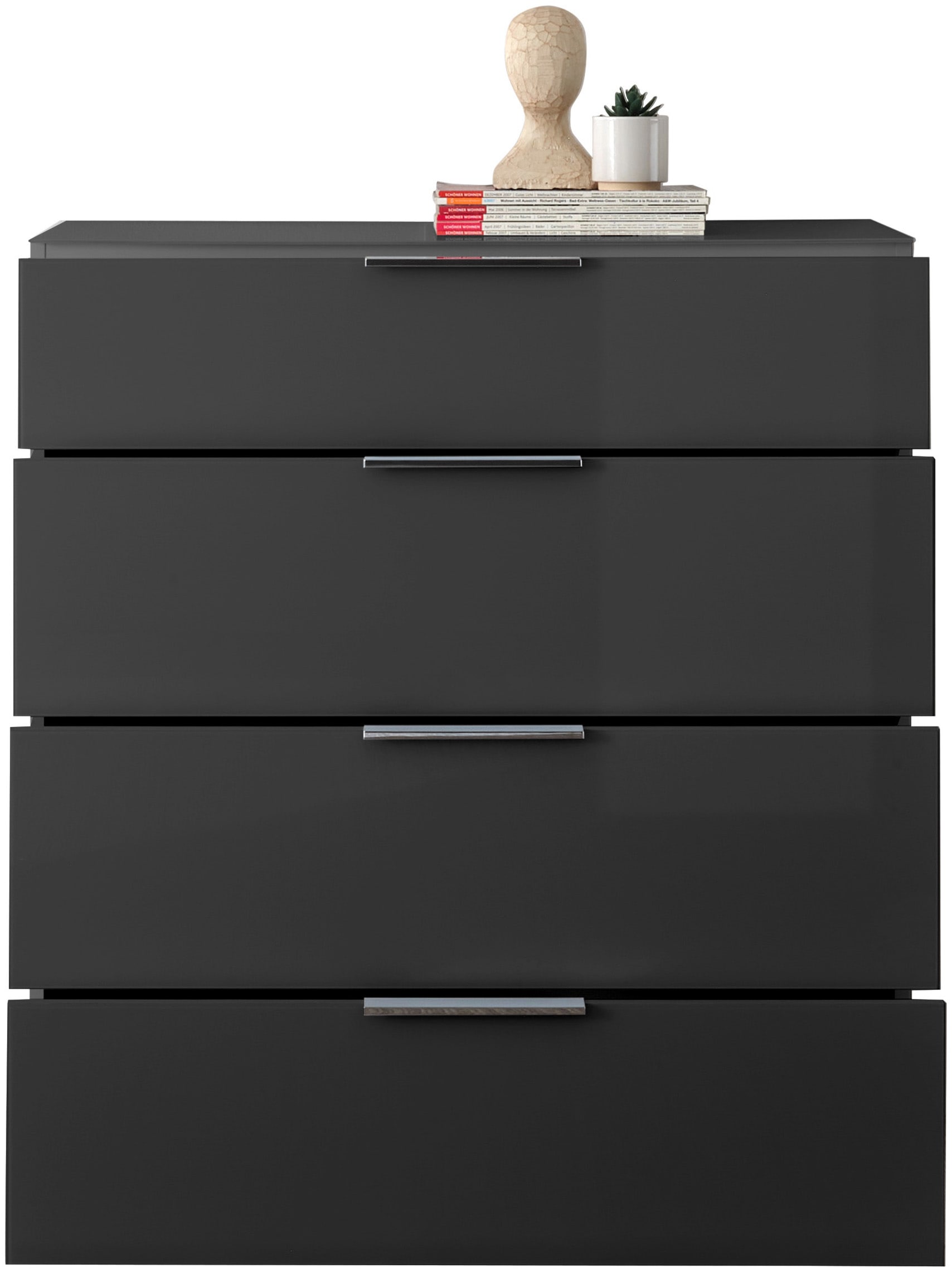 HBZ Kommode »Santorin Mehrzweckschrank mit Schubkästen, BxHxT 90x99x40 cm« 1 Stk. tlg. Mit 4 Schubkästen mit Softclose, Glasfront und Glasoberboden