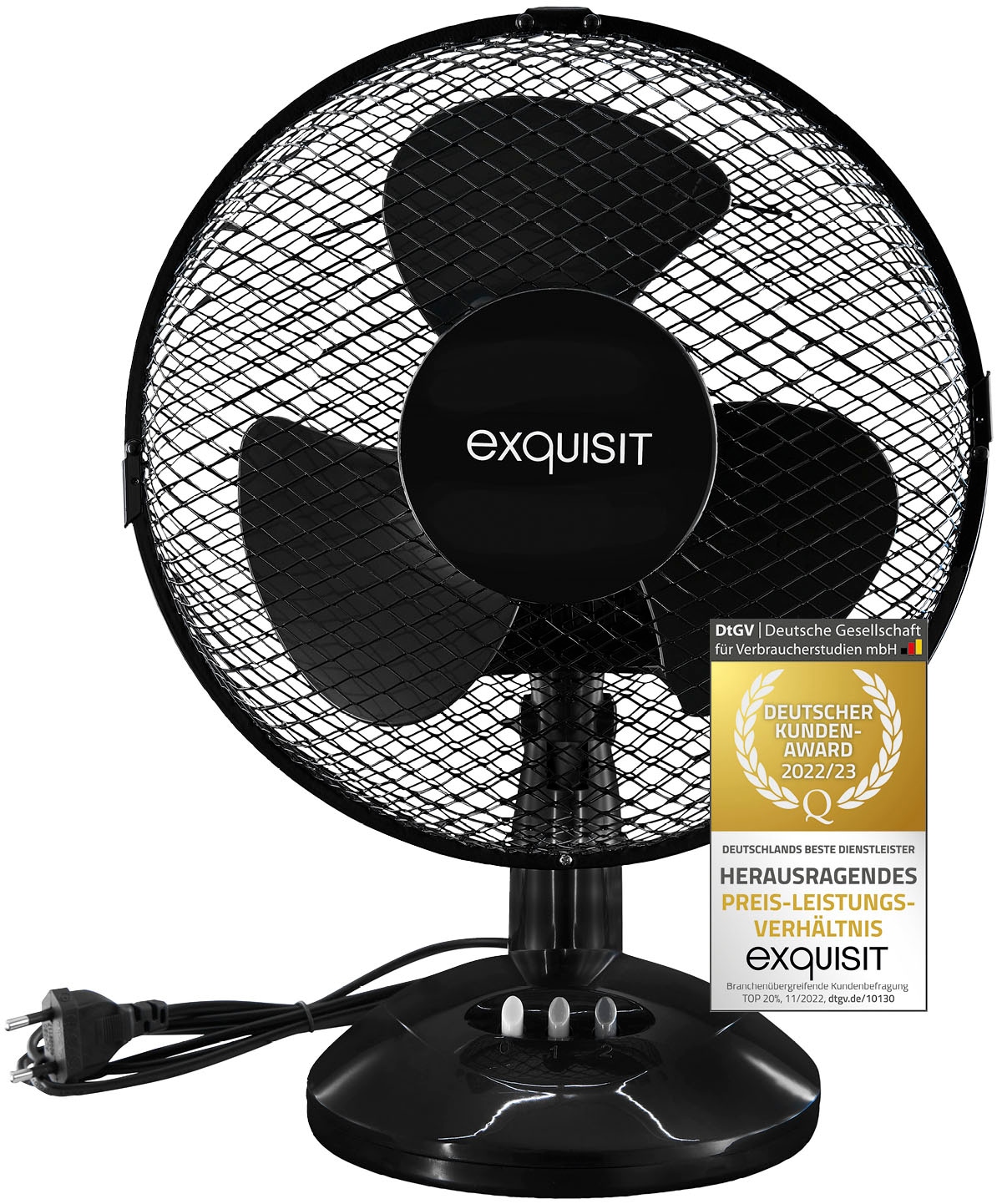 exquisit Tischventilator »VT 34063 sw«, Metall, Ø 30 cm, inkl. Oszillation, 35 W Leistung