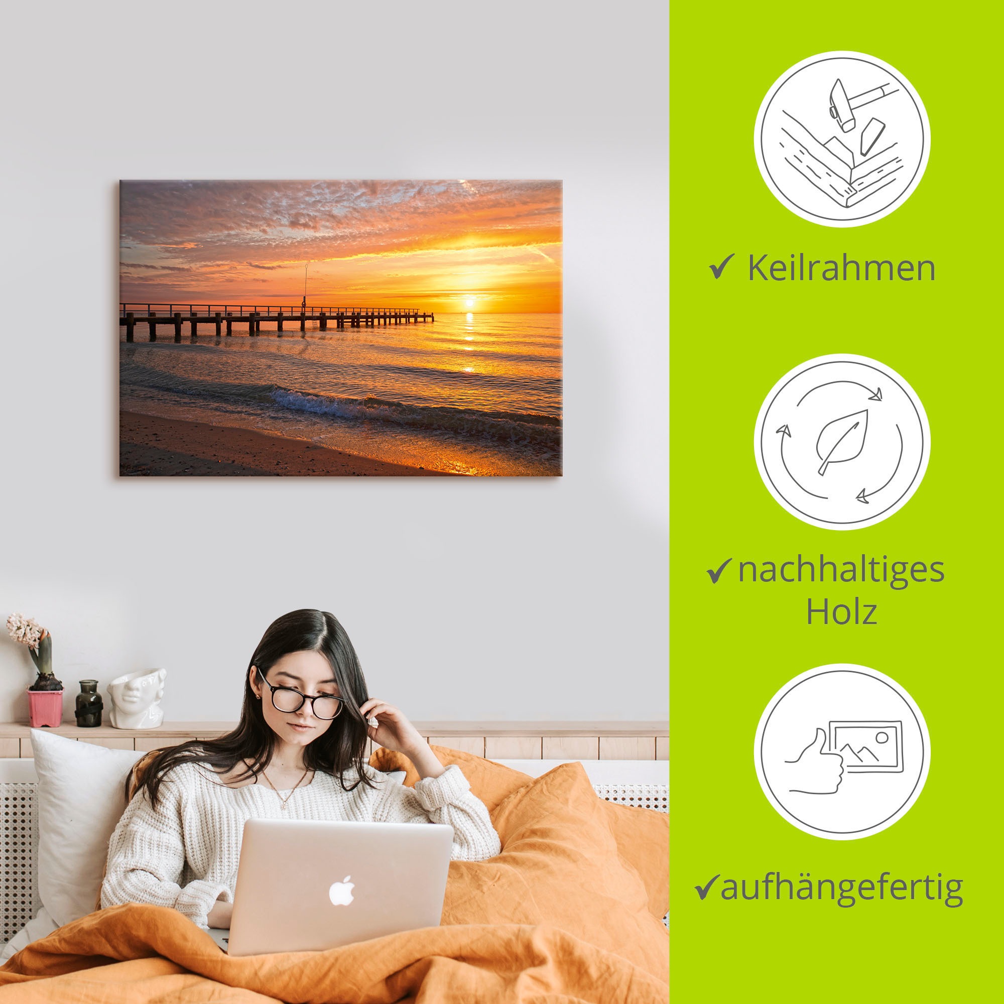Artland Wandbild »Urlaubsfeeling am Ostseestrand«, Bilder vom Sonnenuntergang & -aufgang (1 Stück), in vielen Größen & Produktarten - Alubild/Outdoorbild, Leinwandbild, Poster, Wandaufkleber/Wandtattoo auch für Badezimmer geeignet