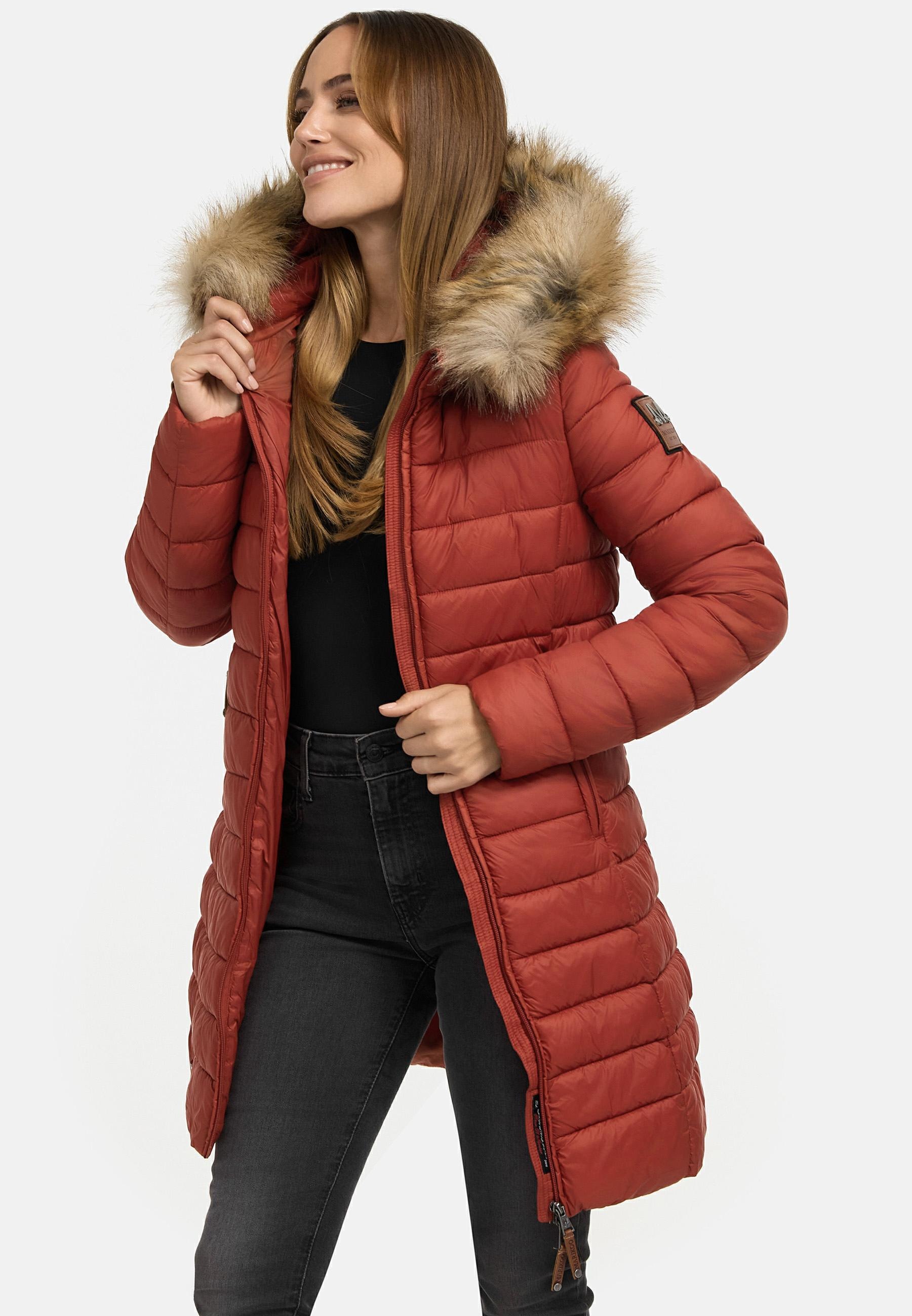 Marikoo Steppmantel »Steppmantel Rose-Stepp«, zeitloser Winterparka mit großer Kunstfellkapuze