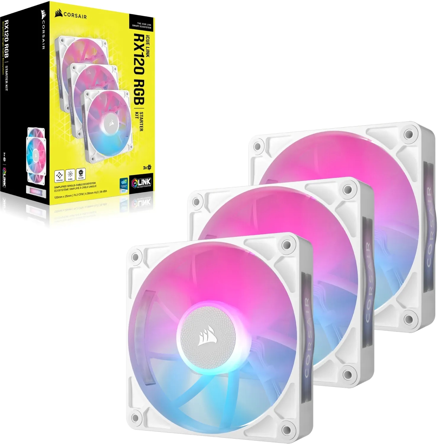 Corsair CPU Kühler »iCUE LINK RX120 RGB 120-mm-PWM-Lüfter-Dreier-Starter-Kit«