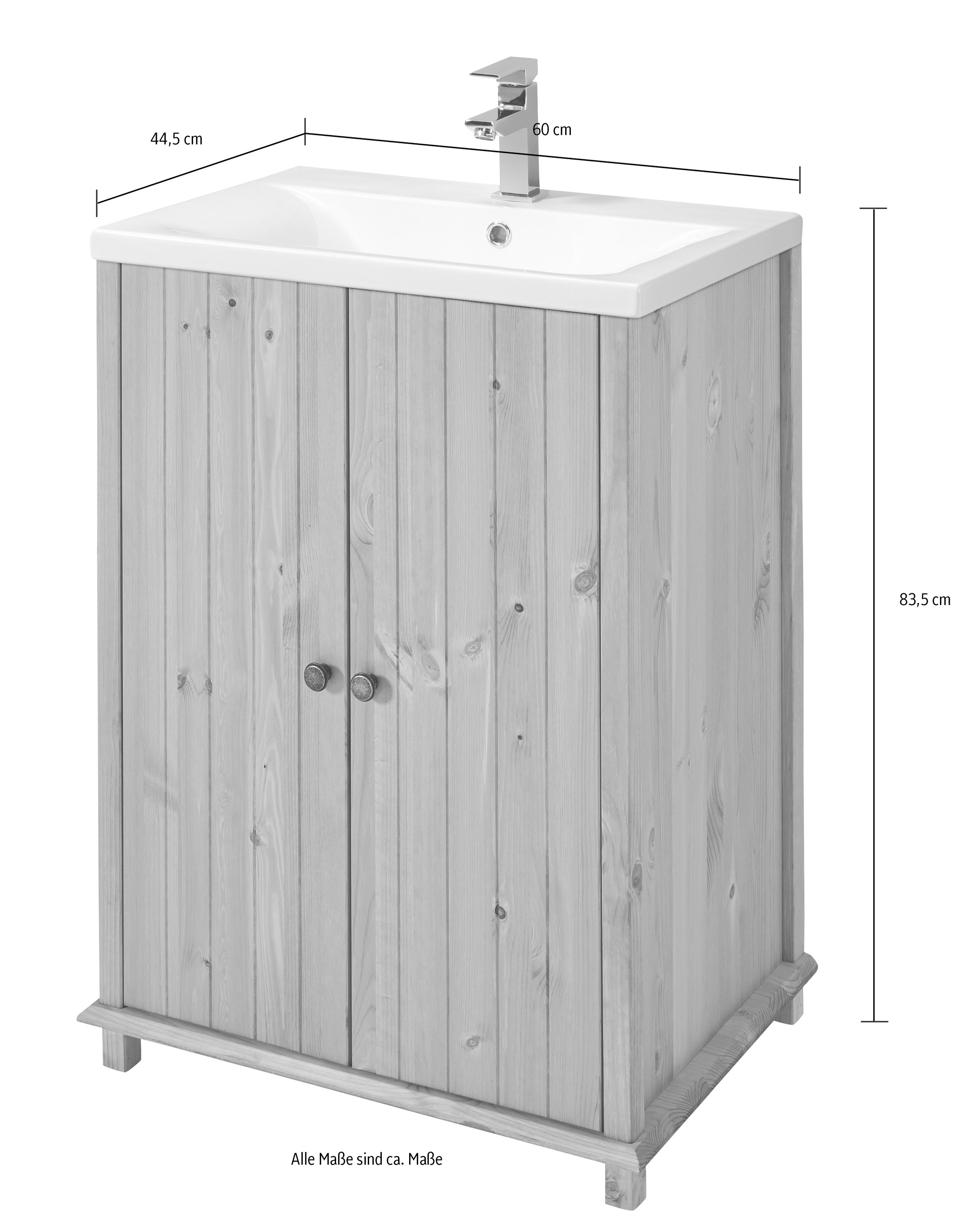 Home affaire Waschtisch »Vili«, Badmöbel aus massiver Kiefer, Breite 61cm, 2 Türen