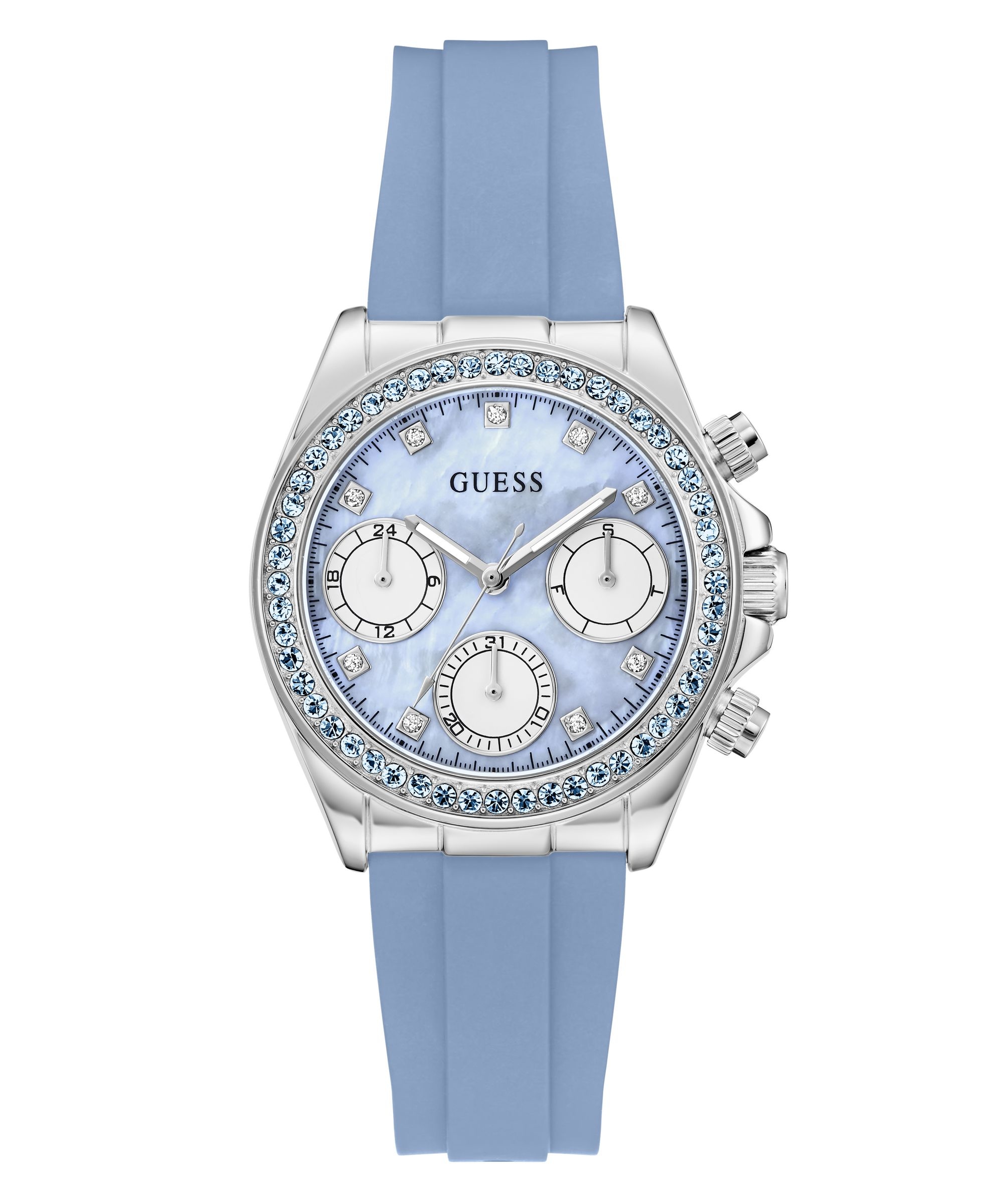 Guess Multifunktionsuhr »VICTORIA« Quarzuhr, Armbanduhr, Damenuhr, Silikonarmband, analog, Wochentag, Tag