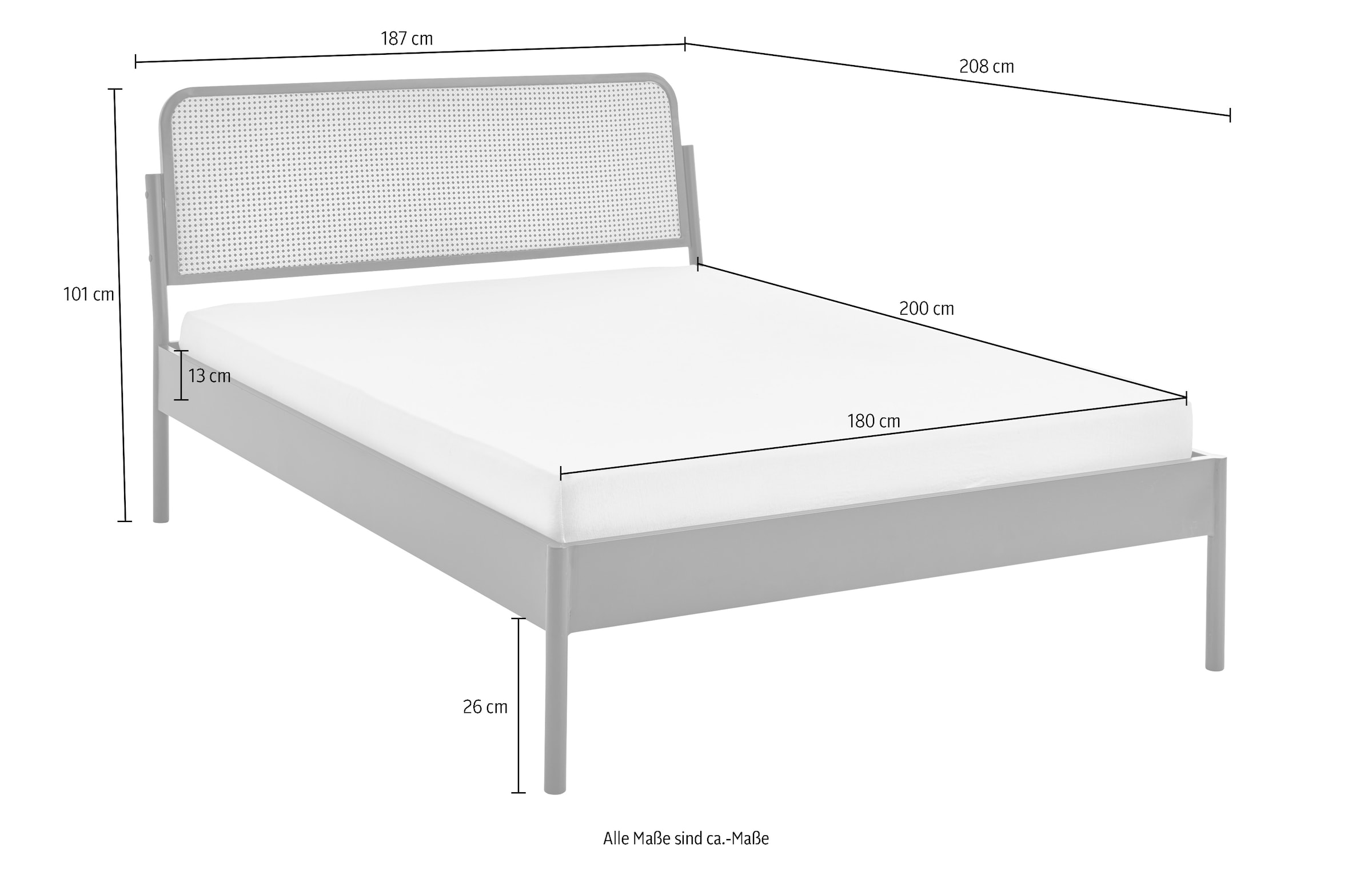 ATLANTIC home collection Metallbett »Nelly«, mit Rattan im Kopfteil