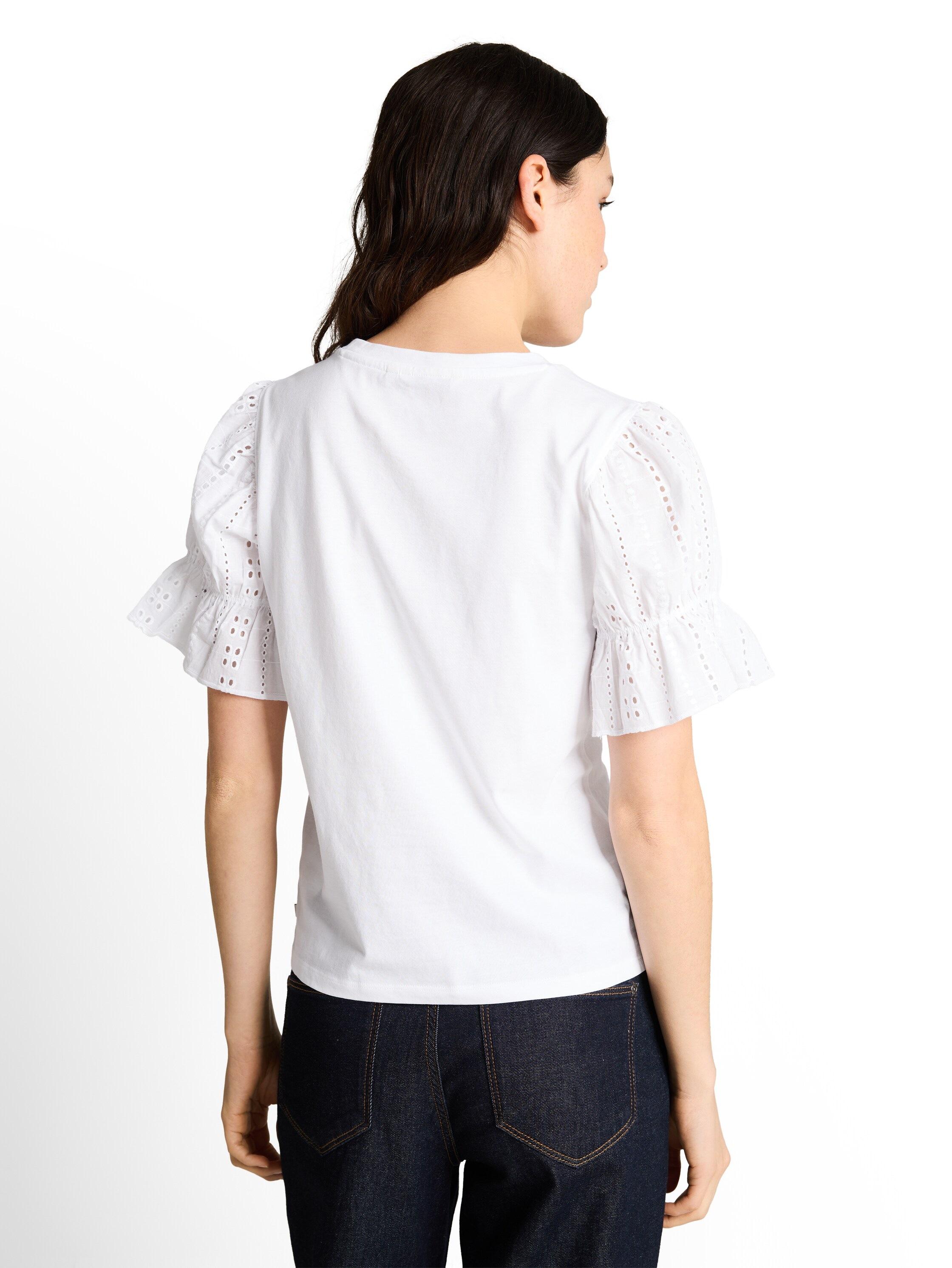 TOM TAILOR Denim Rundhalsshirt Sommershirt mit Häkel-Ärmel