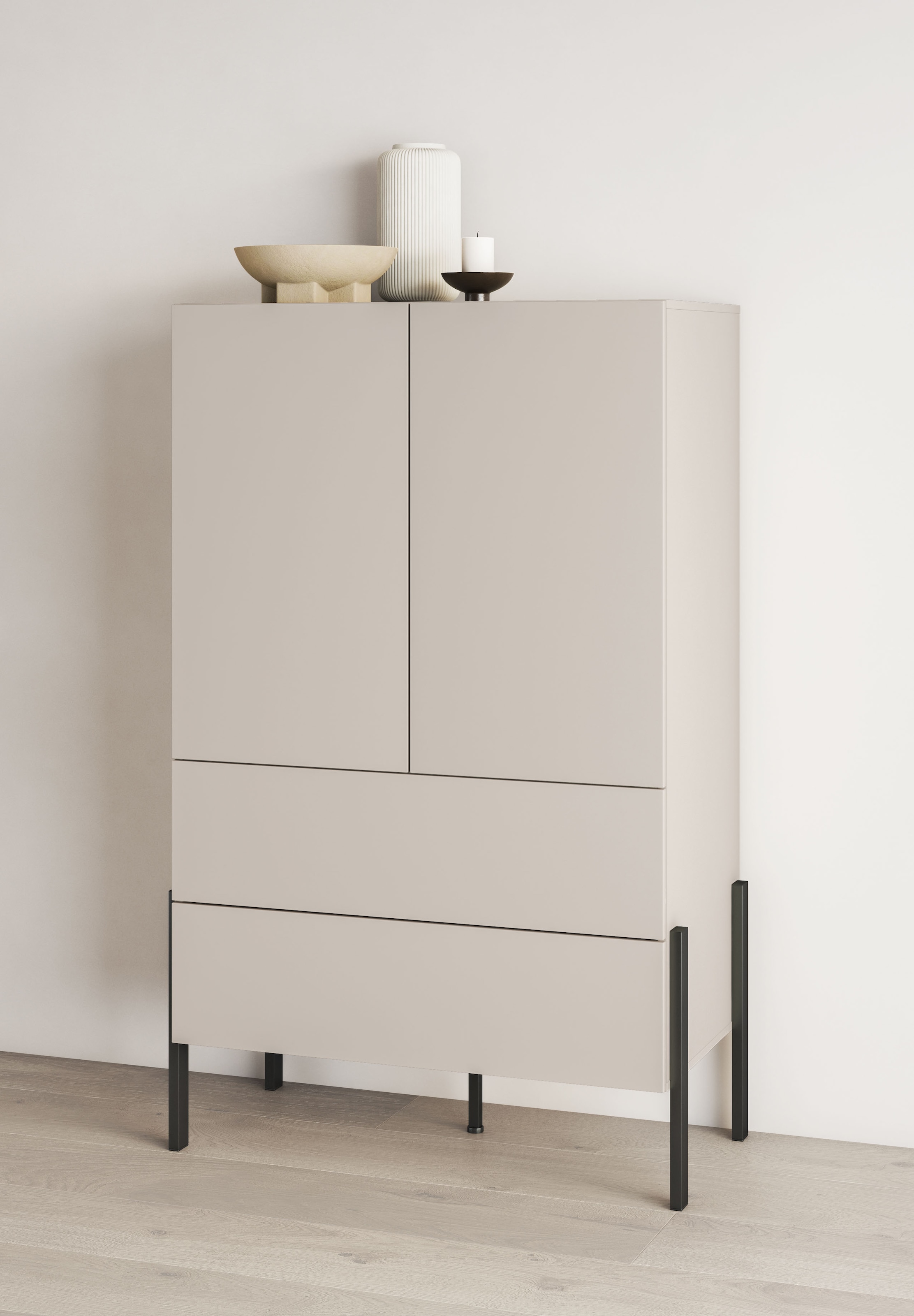 Home affaire Wäscheschrank »Jukon, moderner griffloser Kleiderschrank, Metallfüsse, Made in Europe«, (90x150x50, ideal für kleine Räume oder Nischen), Mehrzweckschrank,2 Schubladen, 2 Türen, FSC-zertifiziert