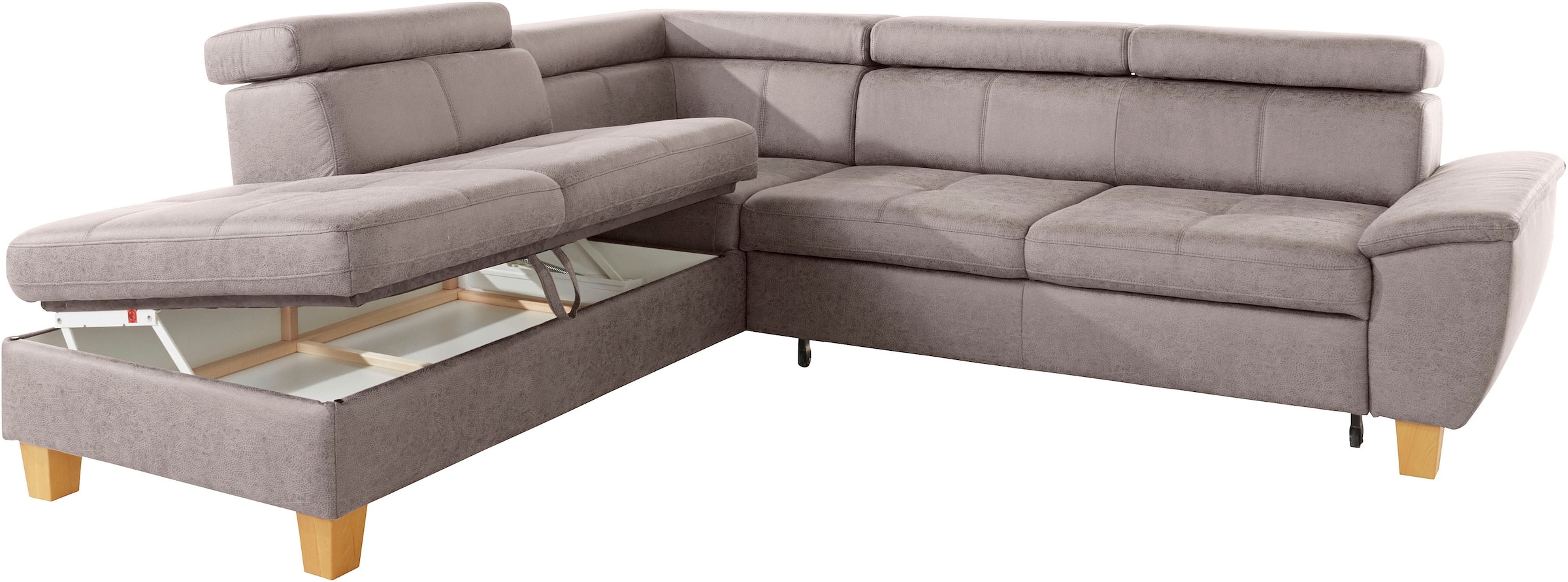 exxpo - sofa fashion Ecksofa »Enya, aufwendige Detailverarbeitung, hoher Sitzkomfort, bequem, L-Form«, mit Kopfteilverstellung, wahlweise Bettfunktion u. Bettkasten