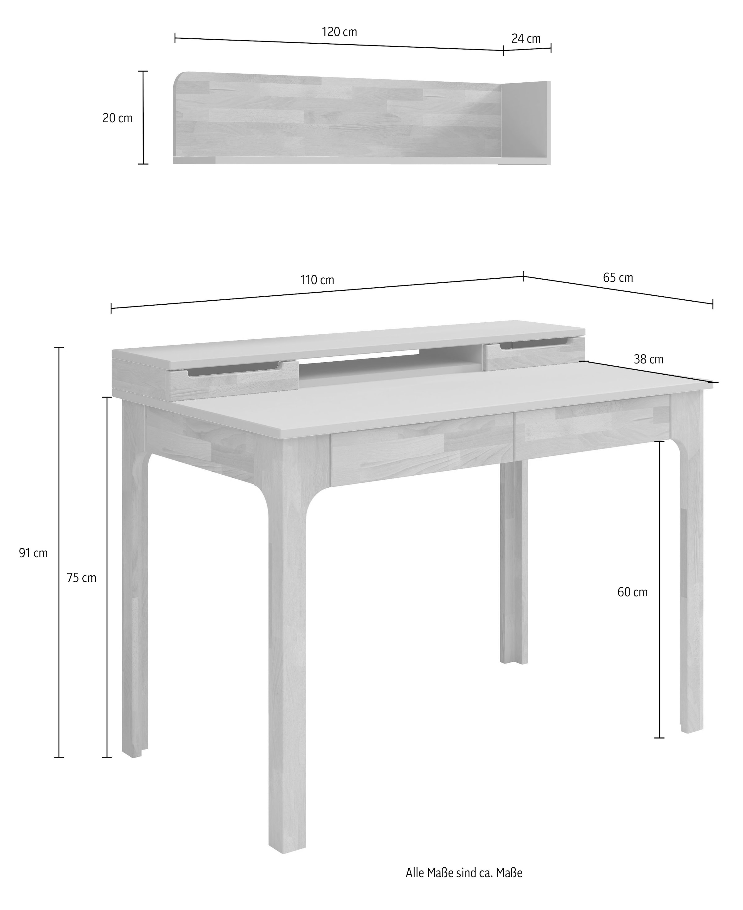Home affaire Büromöbel-Set, (Set, 2 tlg., Set: Sekretär, Aufsatz, Wandregal), stimmige Farbkombination
