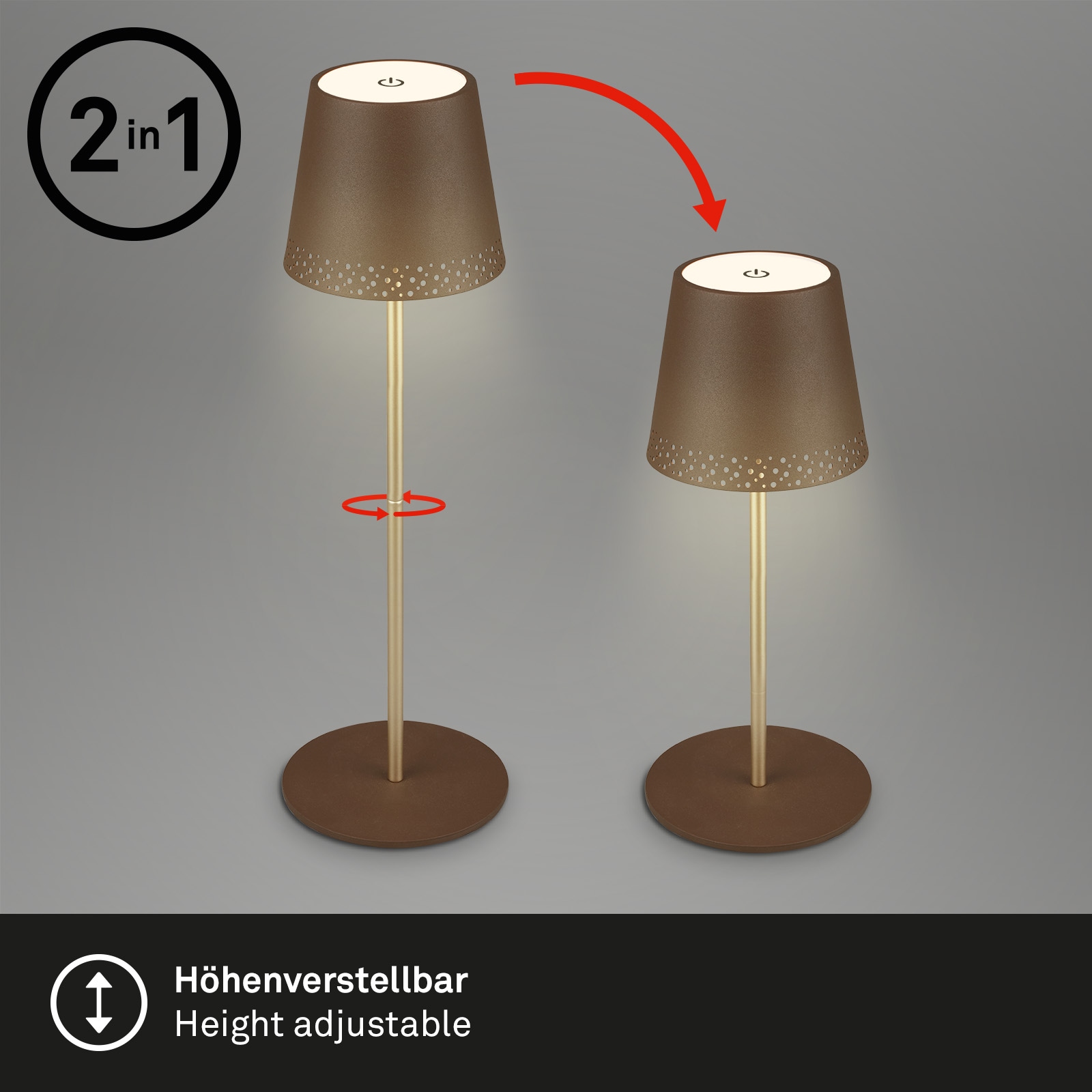 Briloner Leuchten LED Tischleuchte »KIKI« LED-Modul 1 Stk. Warmweiß mit Akku, höhenverstellbar, RGB, USB-C, warmweiß, IP44, weiß, 38 cm