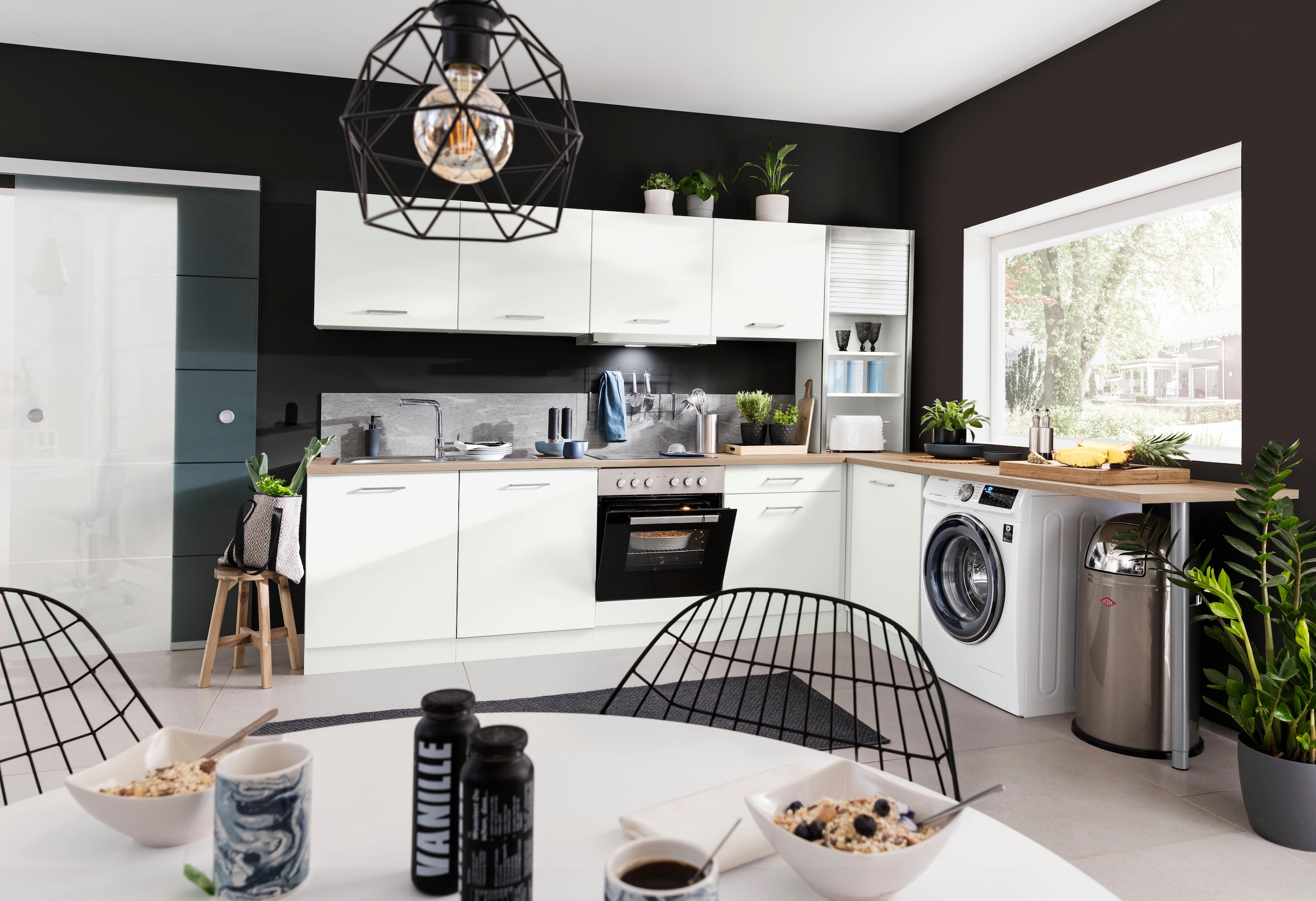KOCHSTATION Küchenzeile »KS-Visby«, mit E-Geräten, Breite 240 cm inkl. Geschirrspülmaschine